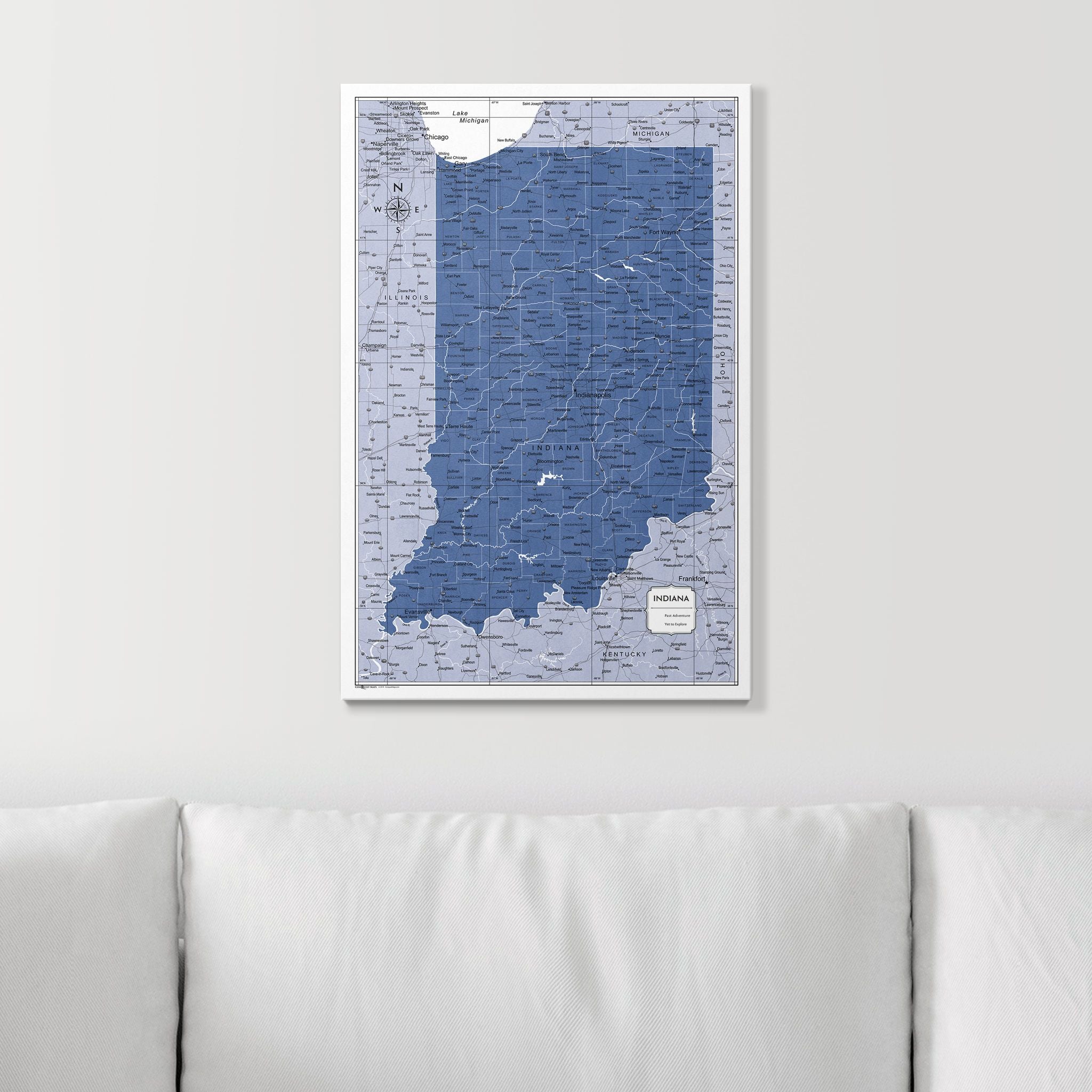 Push Pin Indiana Map (Pin Board) - Navy Color Splash CM Pin Board