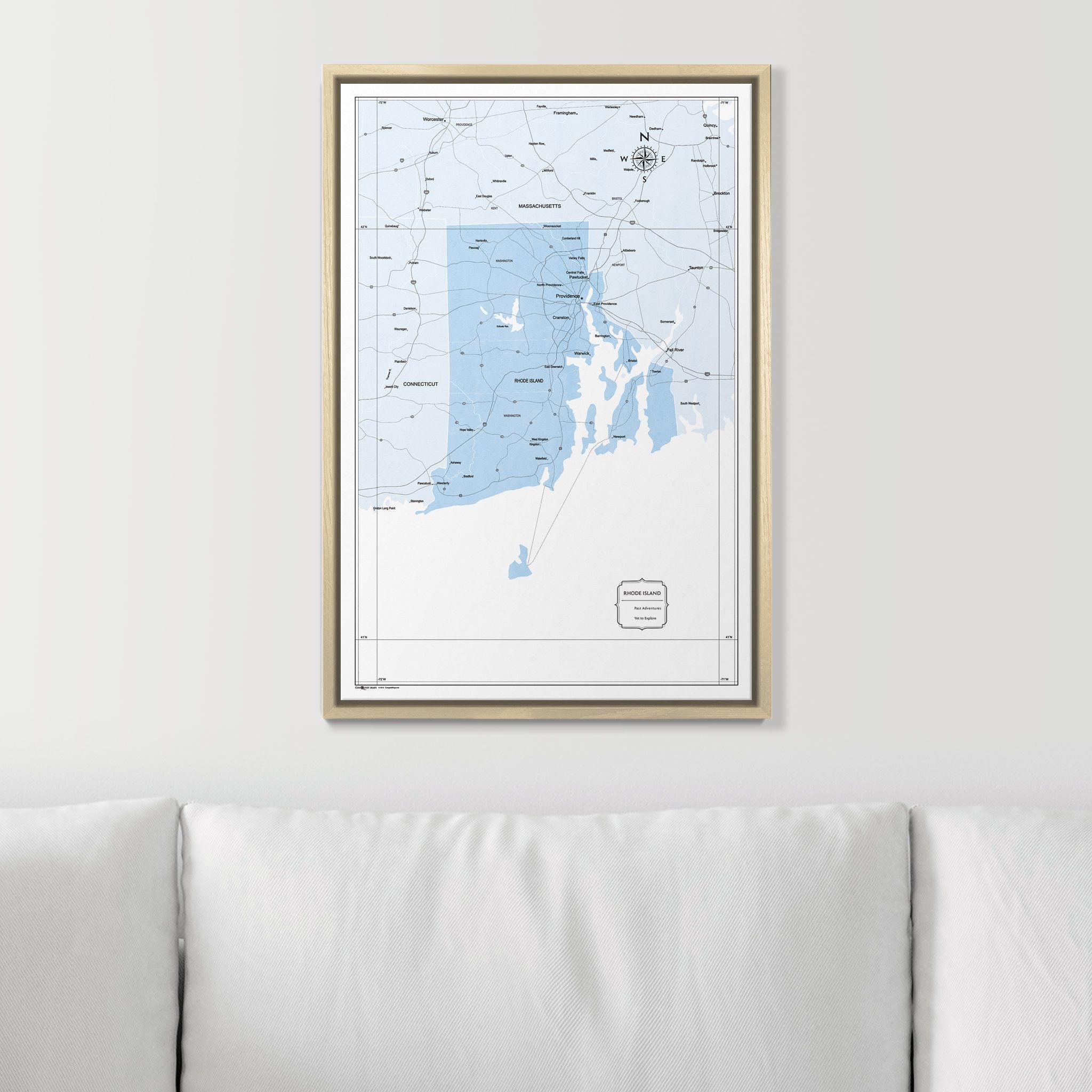 Push Pin Rhode Island Map (Pin Board) - Light Blue Color Splash CM Pin Board