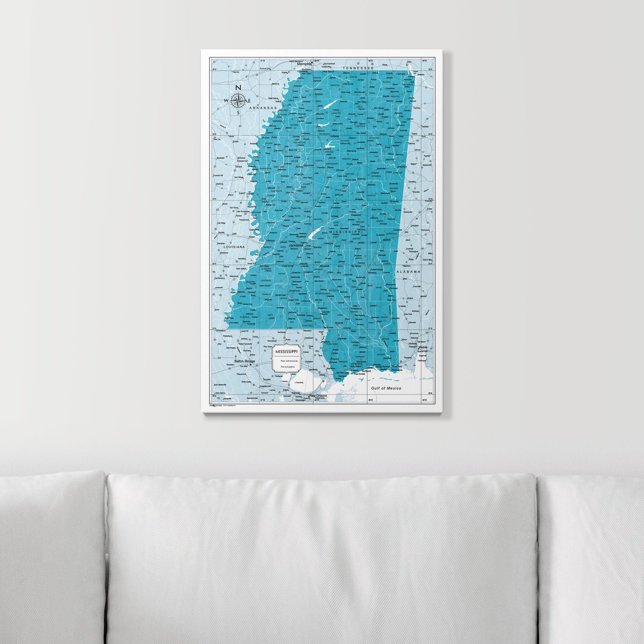 Push Pin Mississippi Map (Pin Board) - Teal Color Splash CM Pin Board