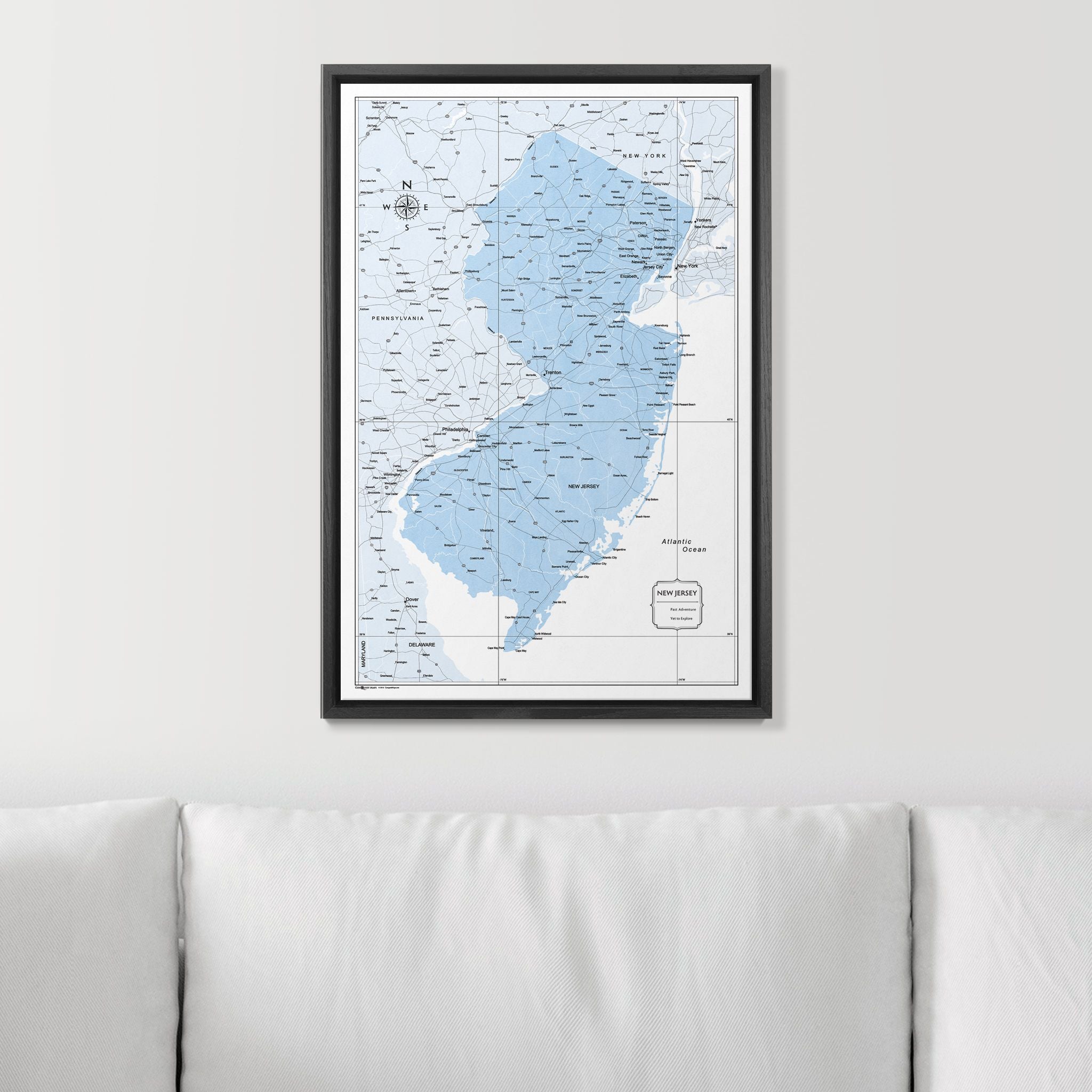 Push Pin New Jersey Map (Pin Board) - Light Blue Color Splash CM Pin Board