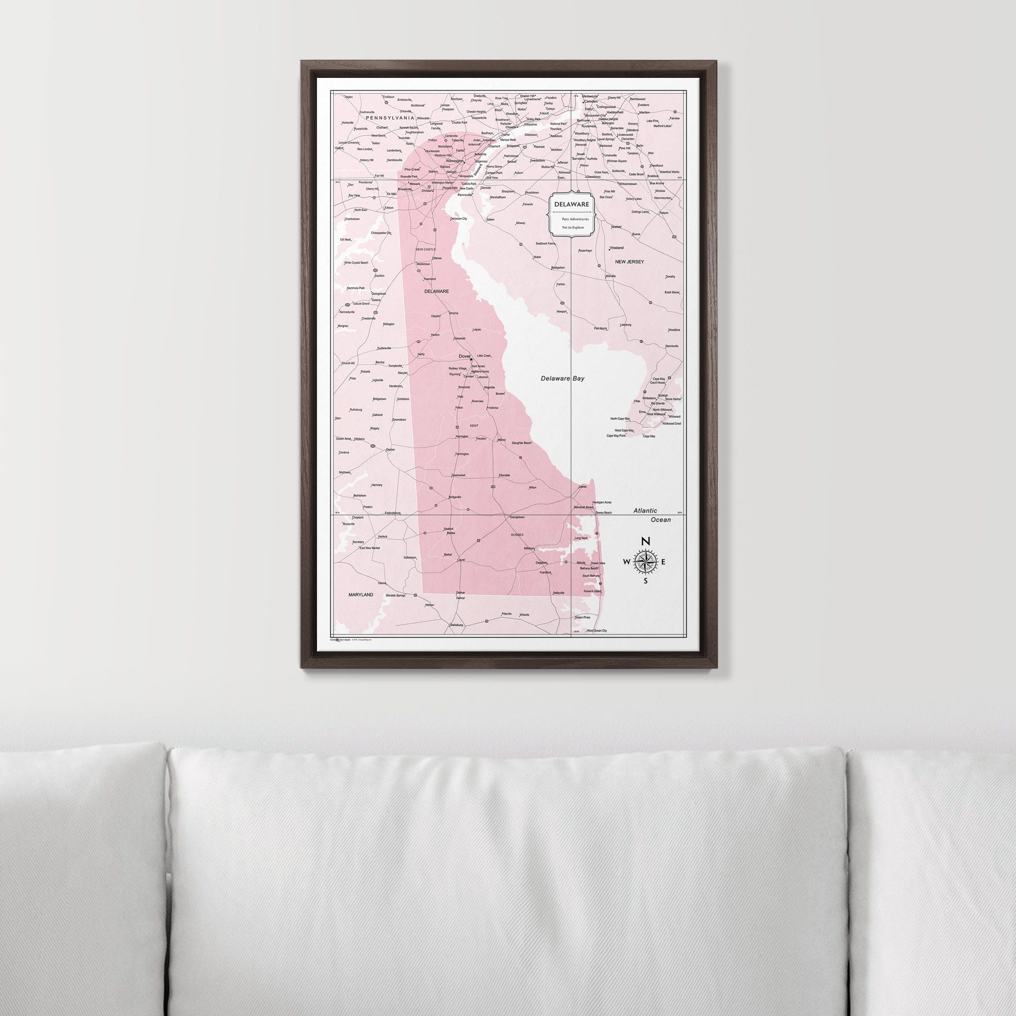 Push Pin Delaware Map (Pin Board) - Pink Color Splash CM Pin Board