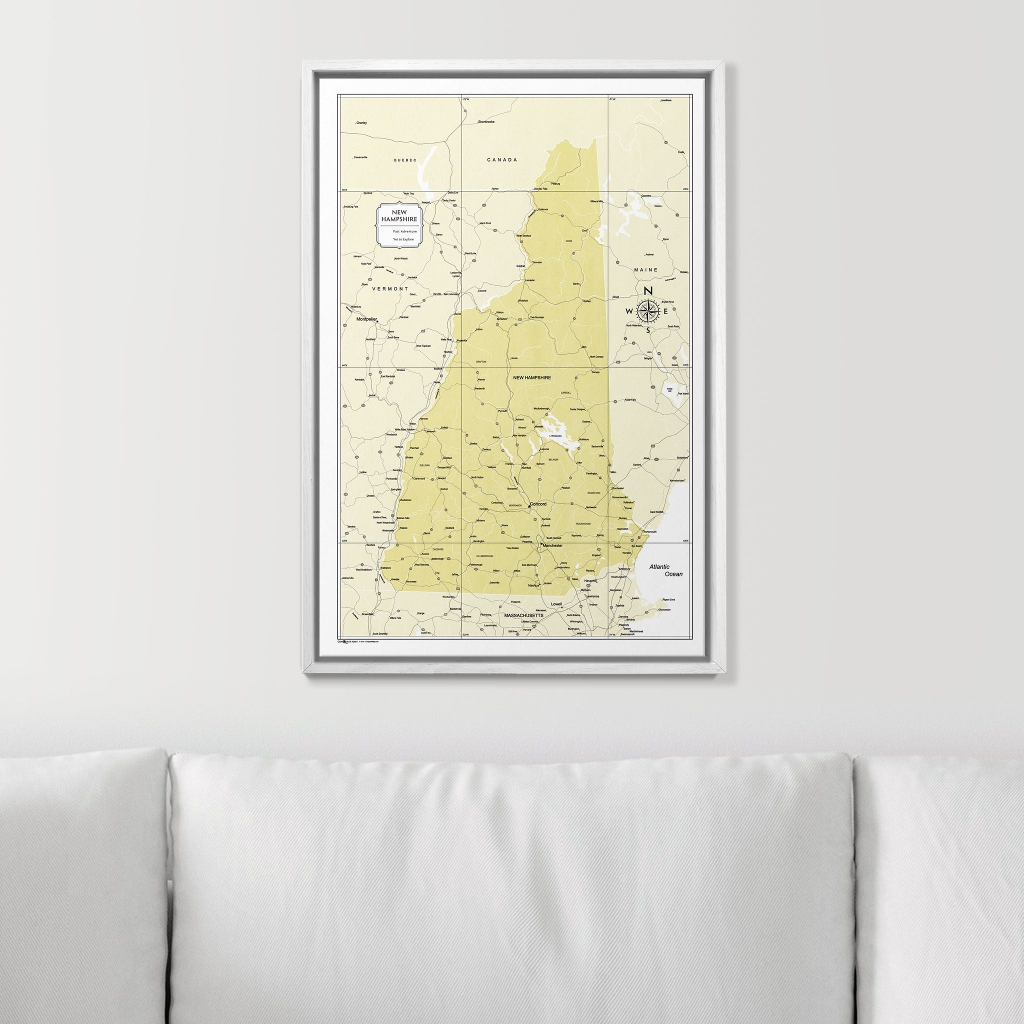 Push Pin New Hampshire Map (Pin Board) - Yellow Color Splash CM Pin Board