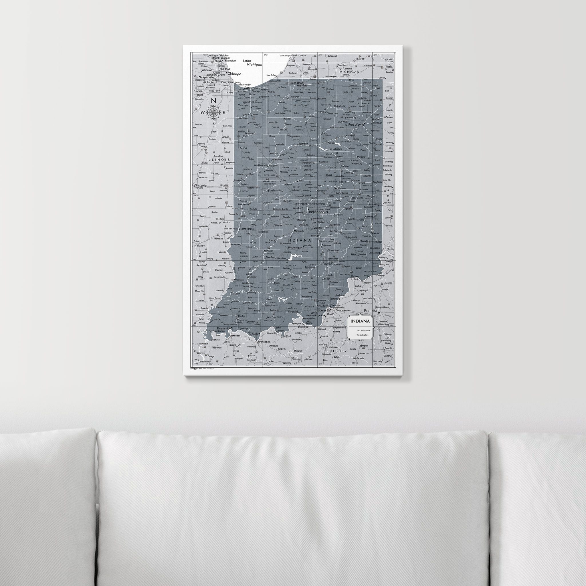 Push Pin Indiana Map (Pin Board) - Dark Gray Color Splash CM Pin Board