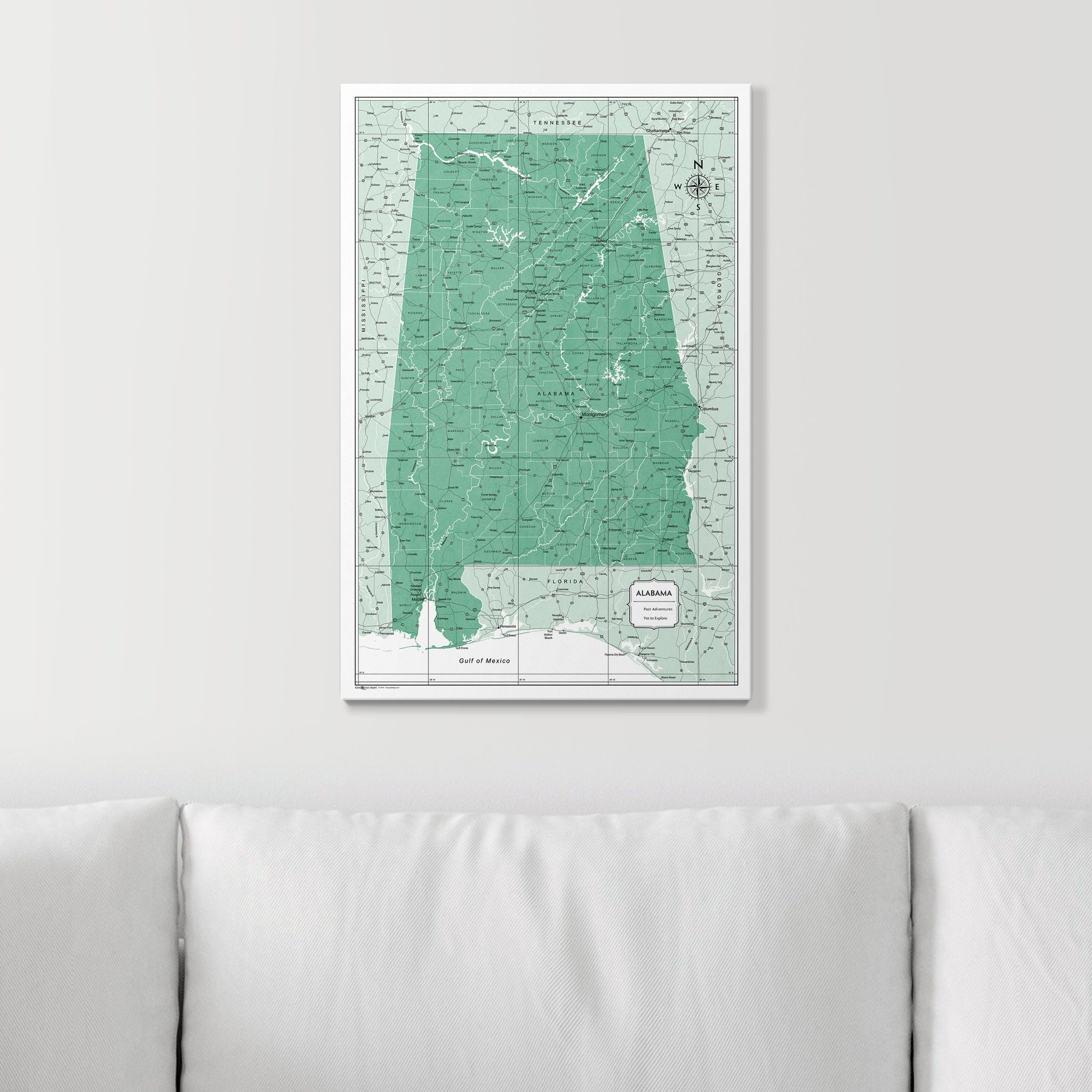 Push Pin Alabama Map (Pin Board) - Green Color Splash CM Pin Board