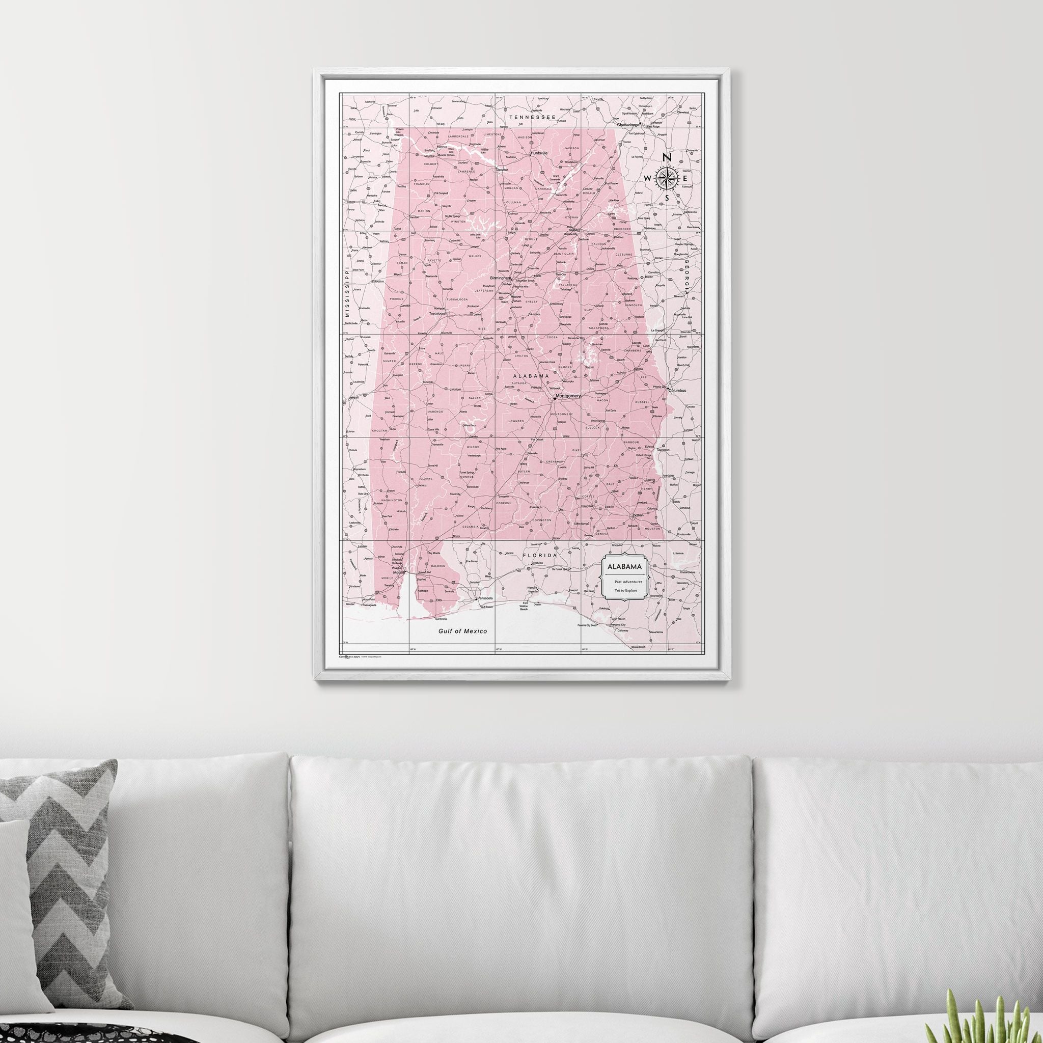 Push Pin Alabama Map (Pin Board) - Pink Color Splash CM Pin Board