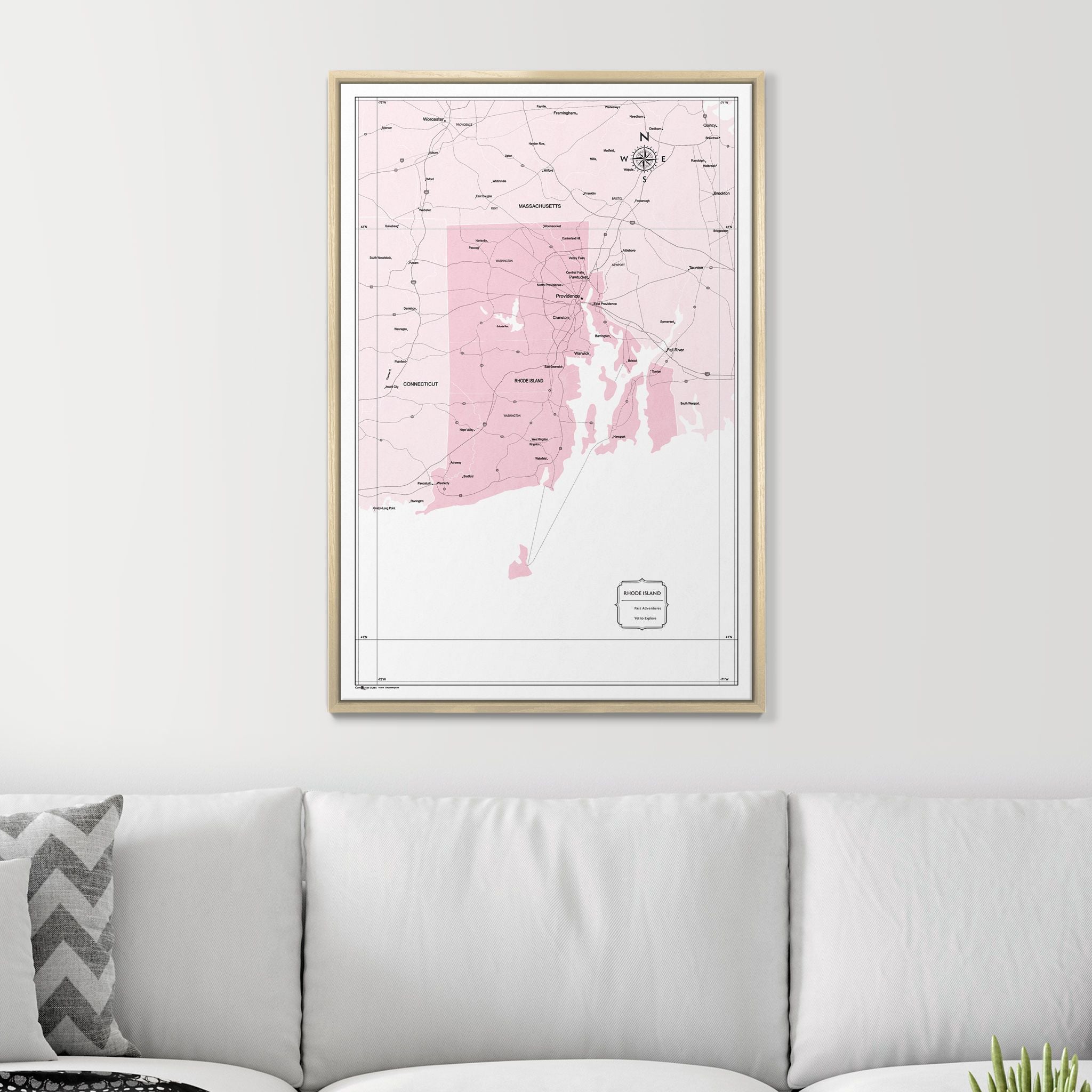 Push Pin Rhode Island Map (Pin Board) - Pink Color Splash CM Pin Board