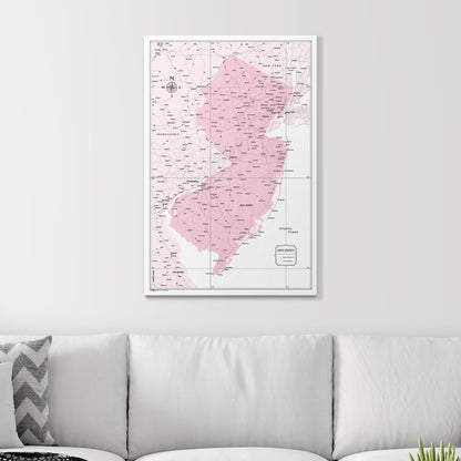 Push Pin New Jersey Map (Pin Board) - Pink Color Splash CM Pin Board