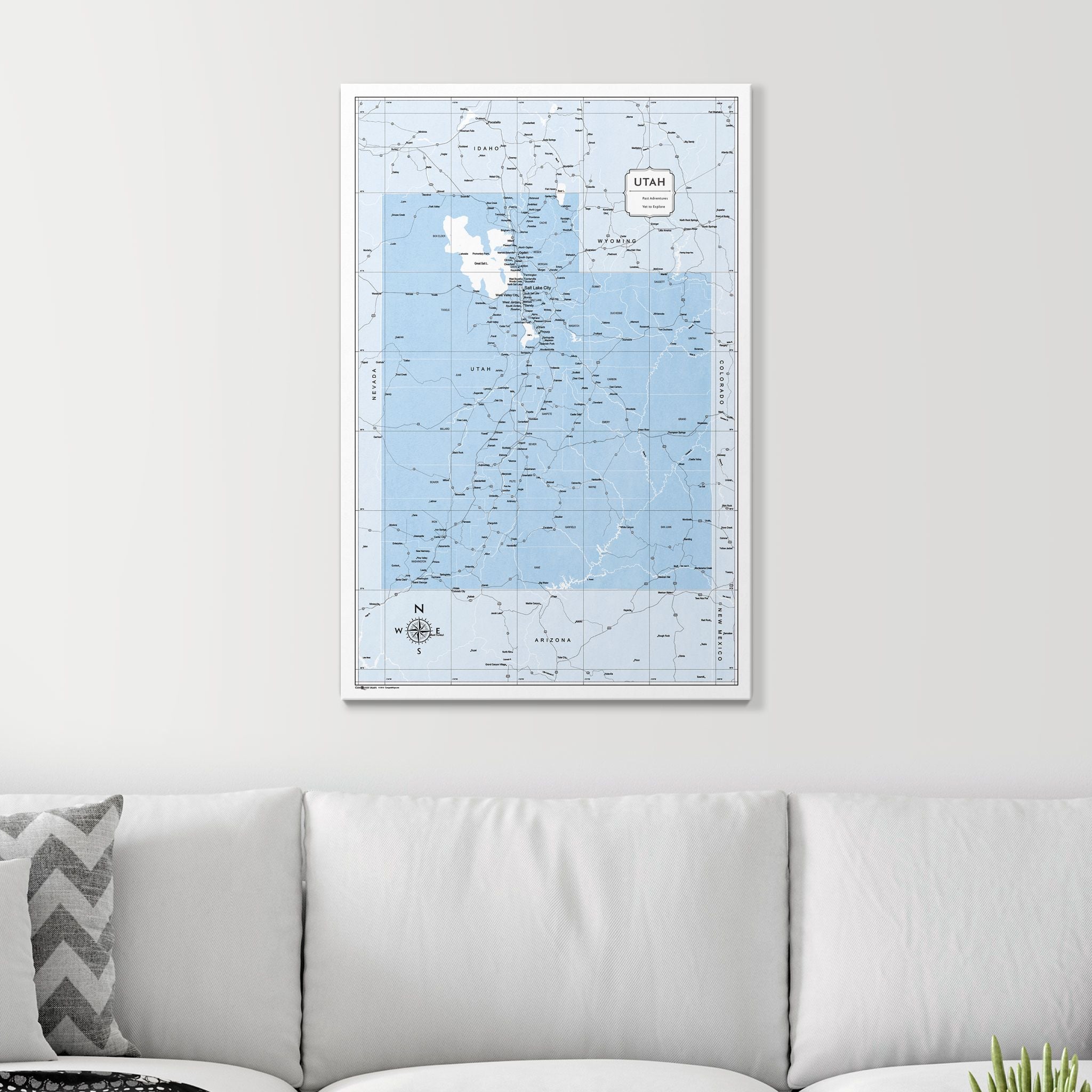 Push Pin Utah Map (Pin Board) - Light Blue Color Splash CM Pin Board