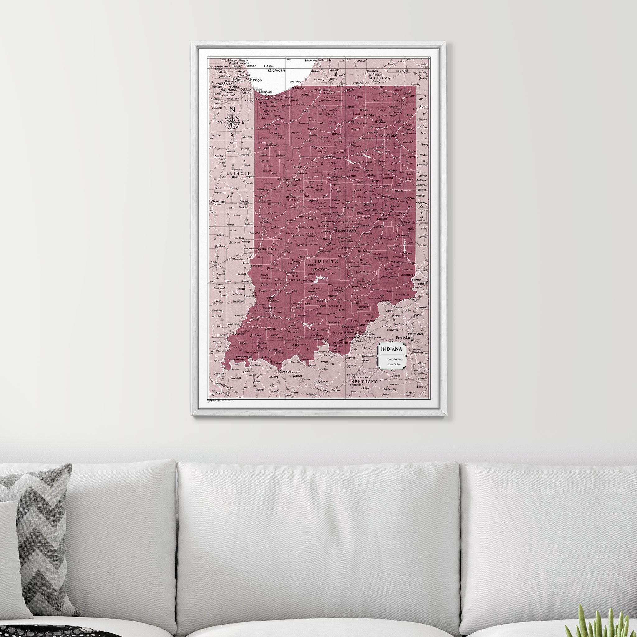 Push Pin Indiana Map (Pin Board) - Burgundy Color Splash CM Pin Board