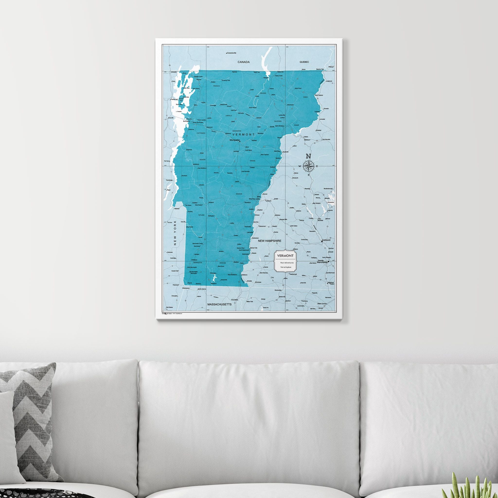 Push Pin Vermont Map (Pin Board) - Teal Color Splash CM Pin Board