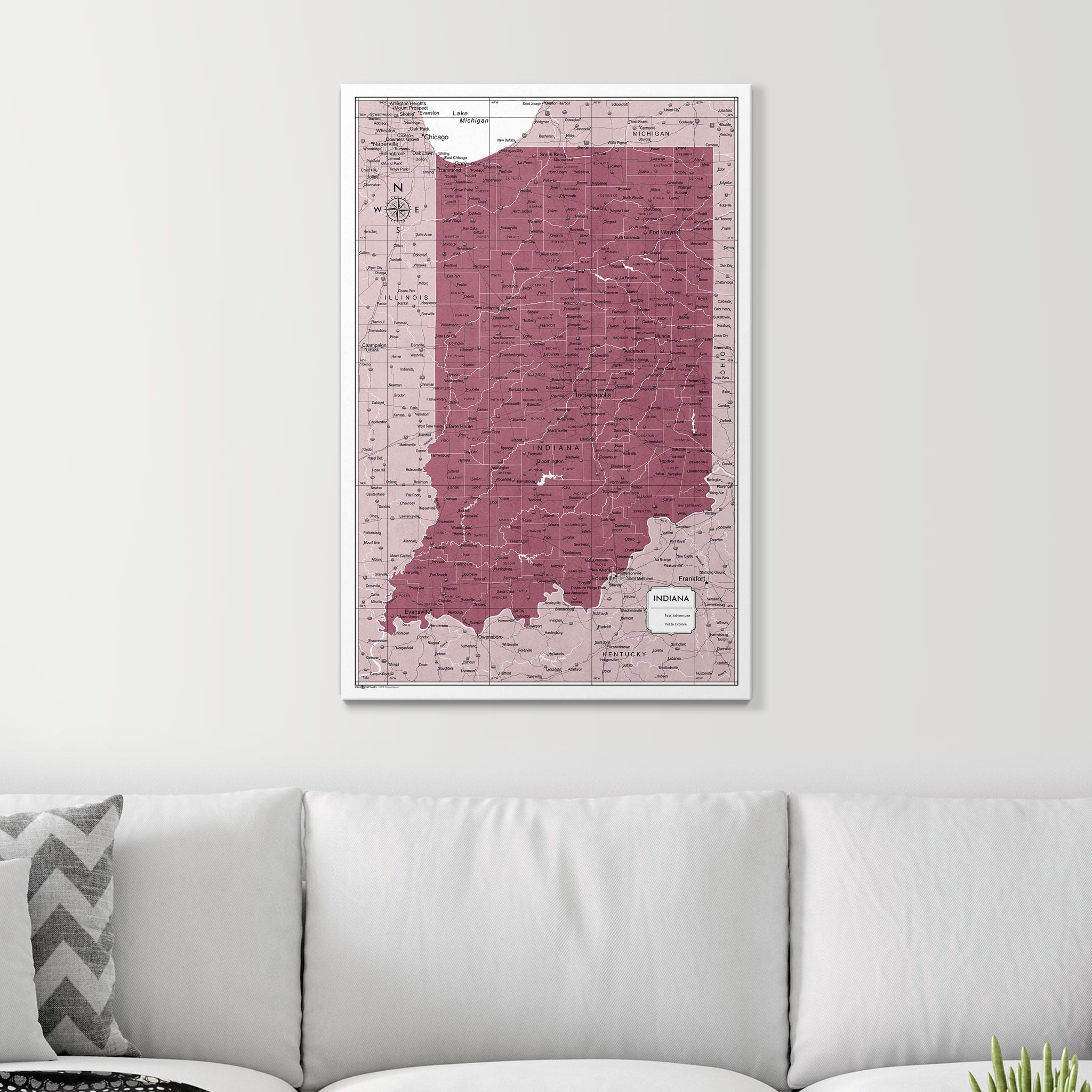 Push Pin Indiana Map (Pin Board) - Burgundy Color Splash CM Pin Board