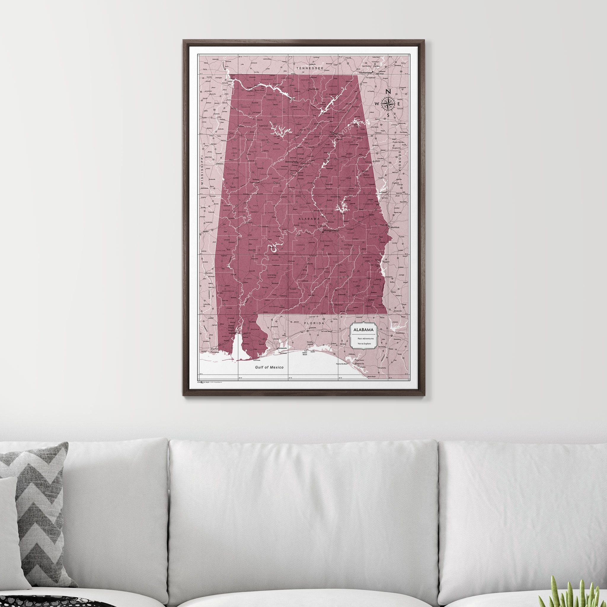 Push Pin Alabama Map (Pin Board) - Burgundy Color Splash CM Pin Board