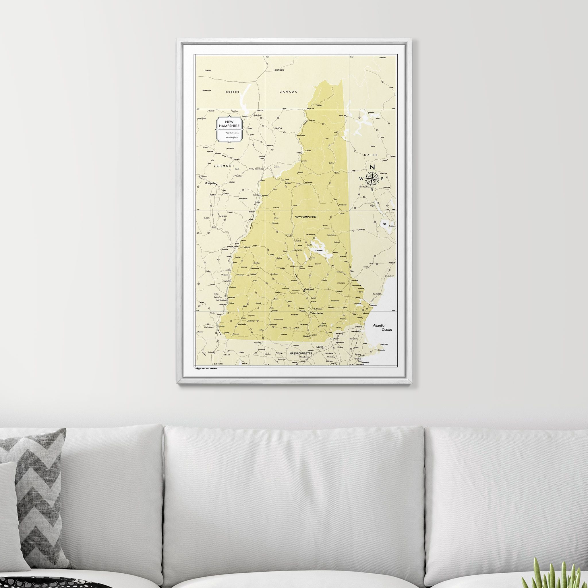 Push Pin New Hampshire Map (Pin Board) - Yellow Color Splash CM Pin Board