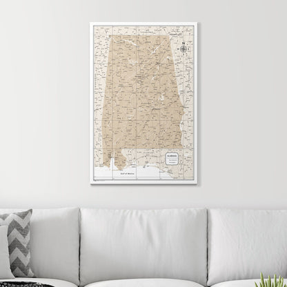 Push Pin Alabama Map (Pin Board) - Light Brown Color Splash CM Pin Board