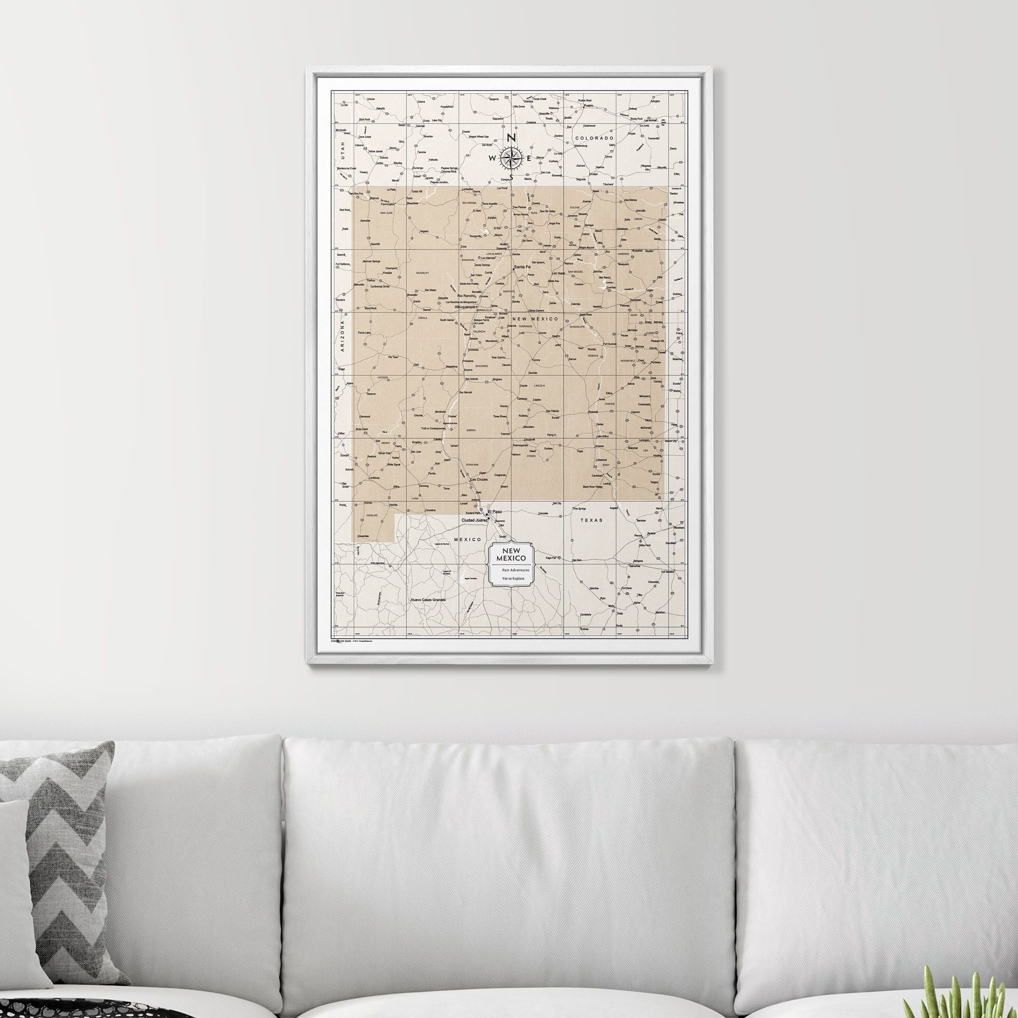 Push Pin New Mexico Map (Pin Board) - Light Brown Color Splash CM Pin Board