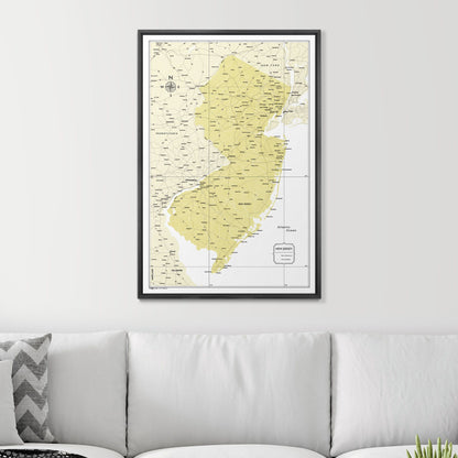 Push Pin New Jersey Map (Pin Board) - Yellow Color Splash CM Pin Board