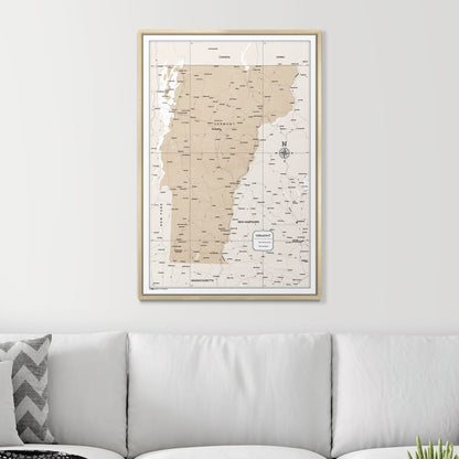 Push Pin Vermont Map (Pin Board) - Light Brown Color Splash CM Pin Board