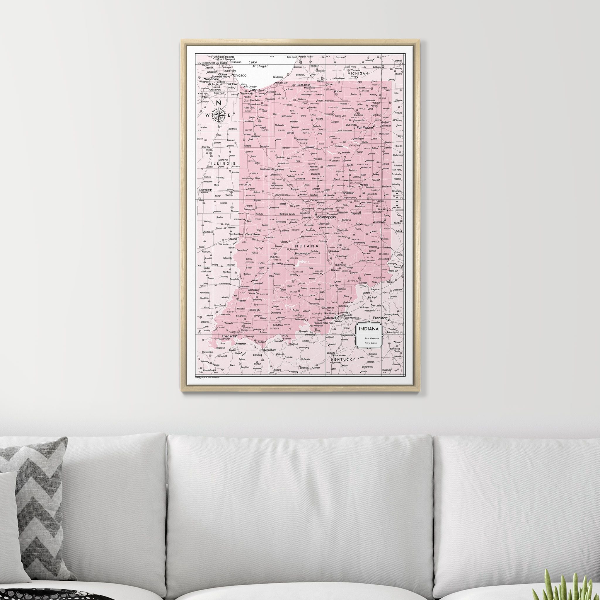 Push Pin Indiana Map (Pin Board) - Pink Color Splash CM Pin Board