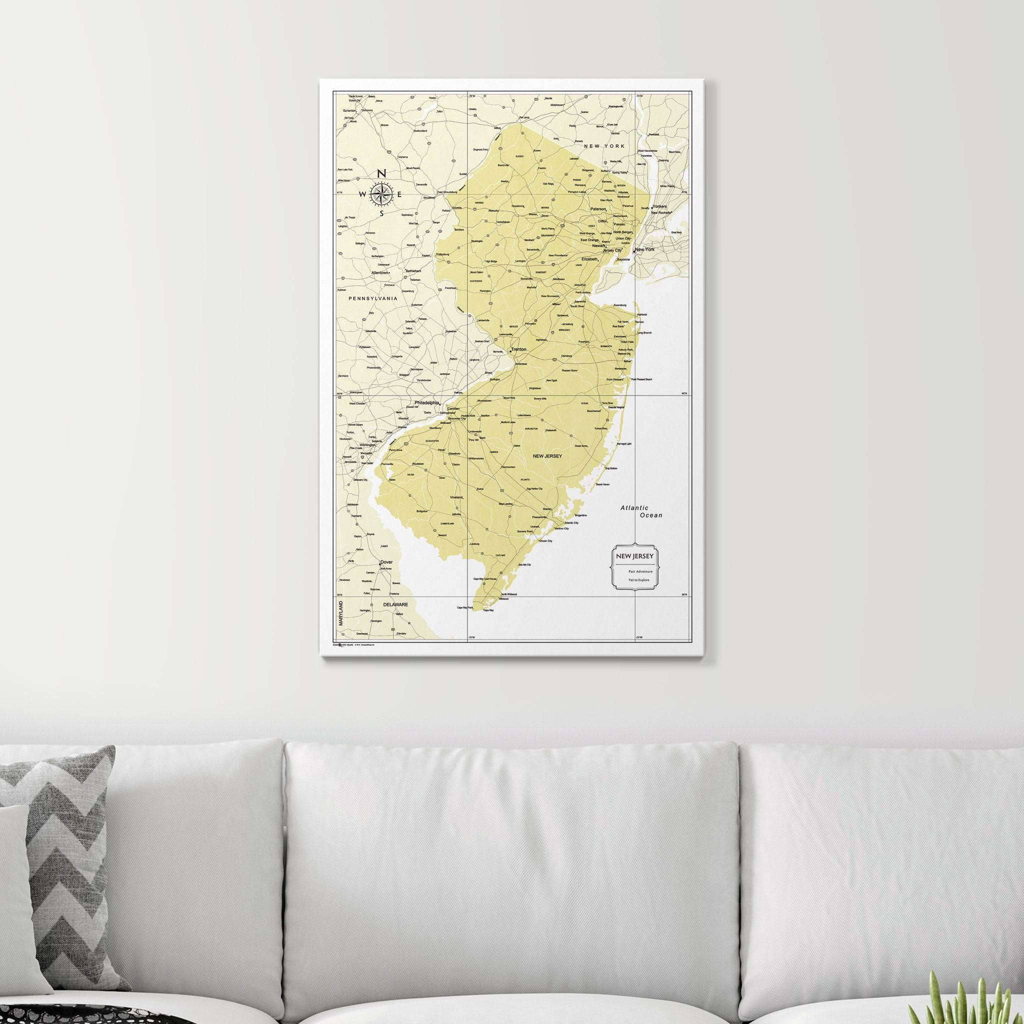 Push Pin New Jersey Map (Pin Board) - Yellow Color Splash CM Pin Board