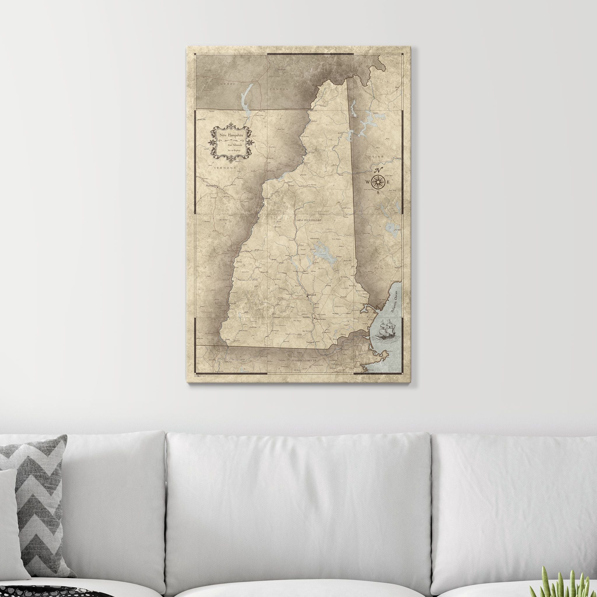 Push Pin New Hampshire Map (Pin Board) - Rustic Vintage CM Pin Board