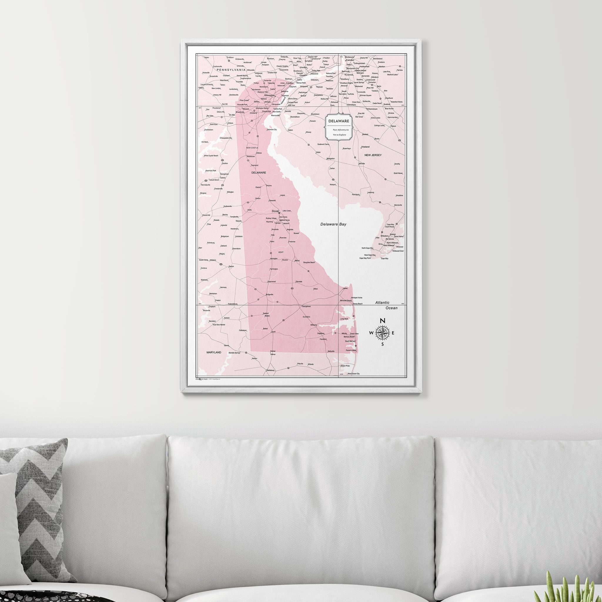 Push Pin Delaware Map (Pin Board) - Pink Color Splash CM Pin Board