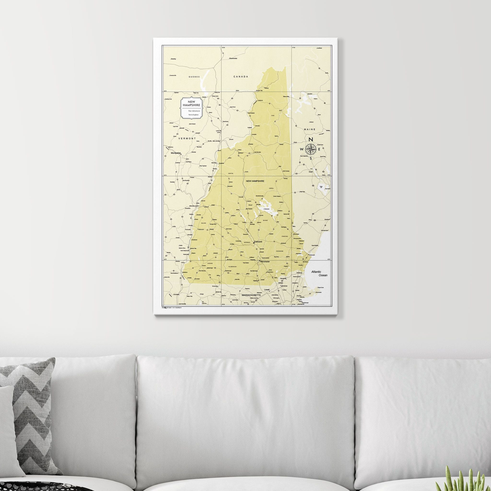 Push Pin New Hampshire Map (Pin Board) - Yellow Color Splash CM Pin Board