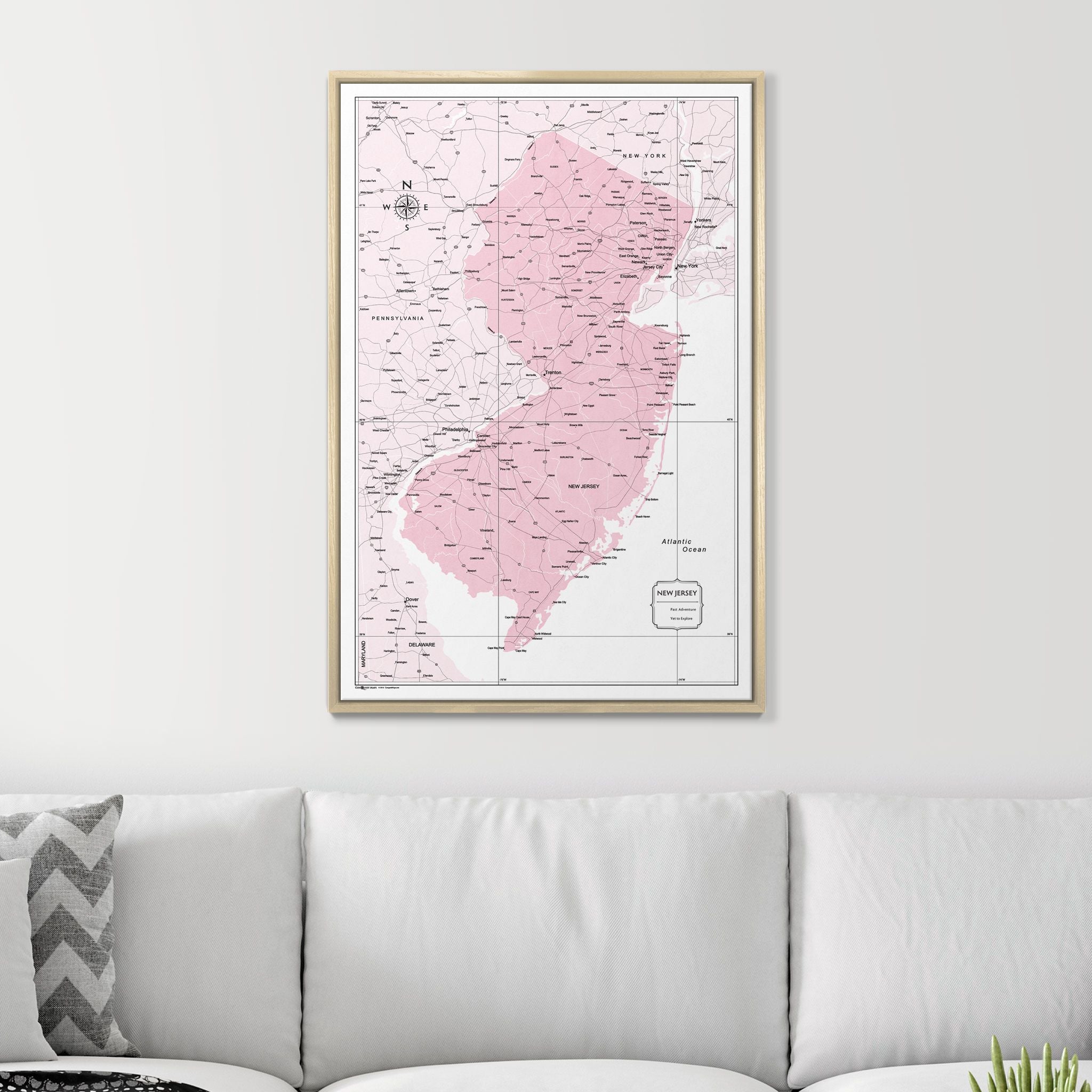 Push Pin New Jersey Map (Pin Board) - Pink Color Splash CM Pin Board