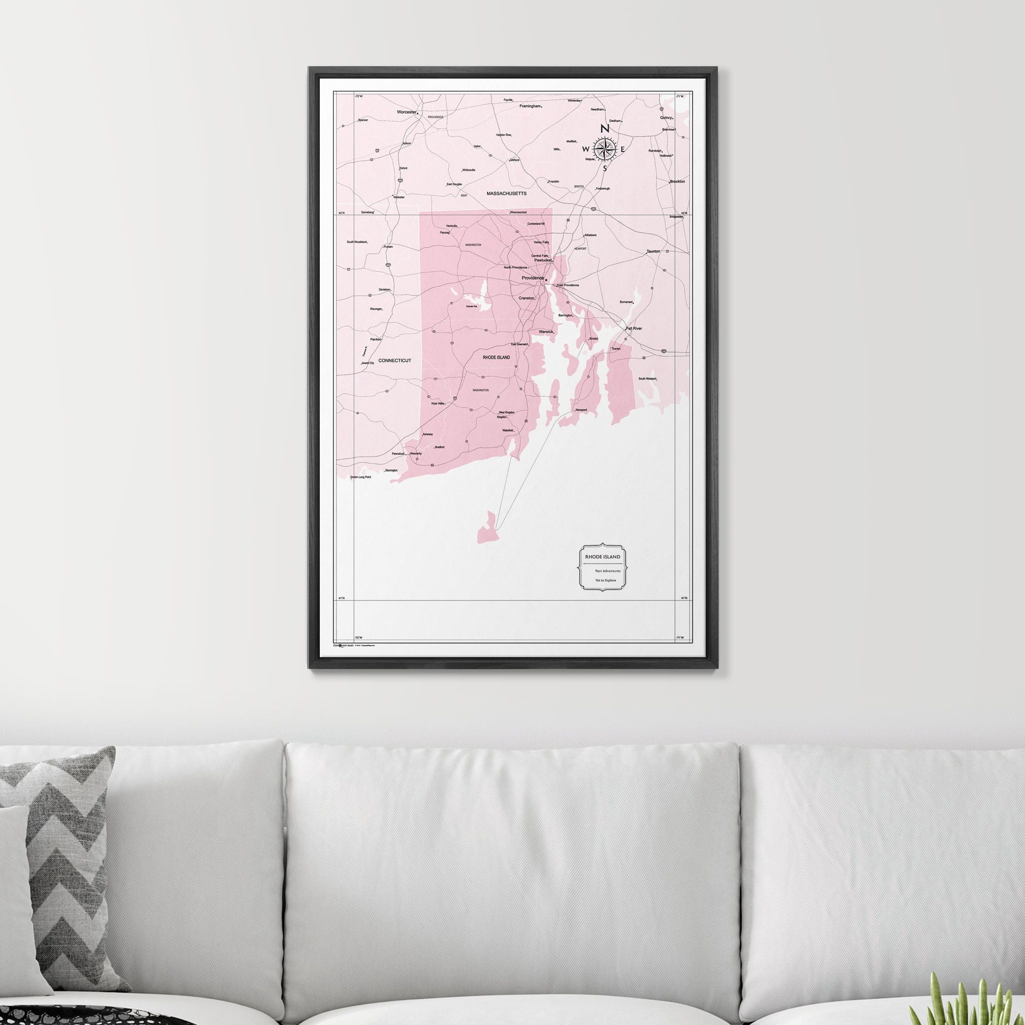 Push Pin Rhode Island Map (Pin Board) - Pink Color Splash CM Pin Board