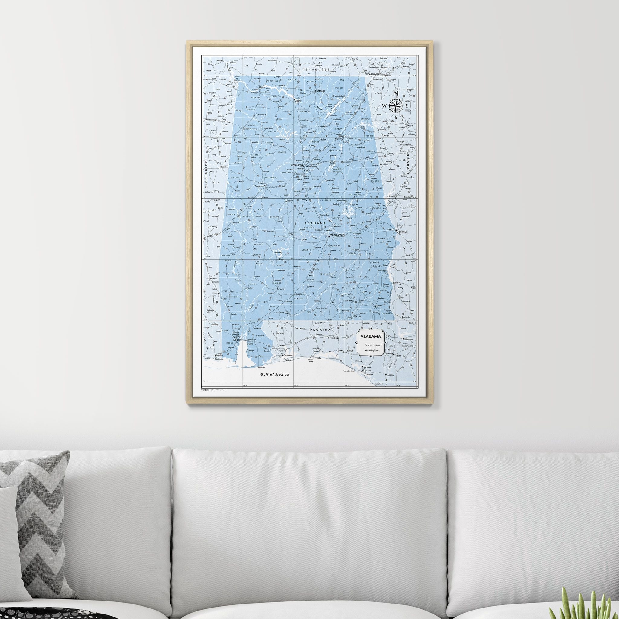 Push Pin Alabama Map (Pin Board) - Light Blue Color Splash CM Pin Board