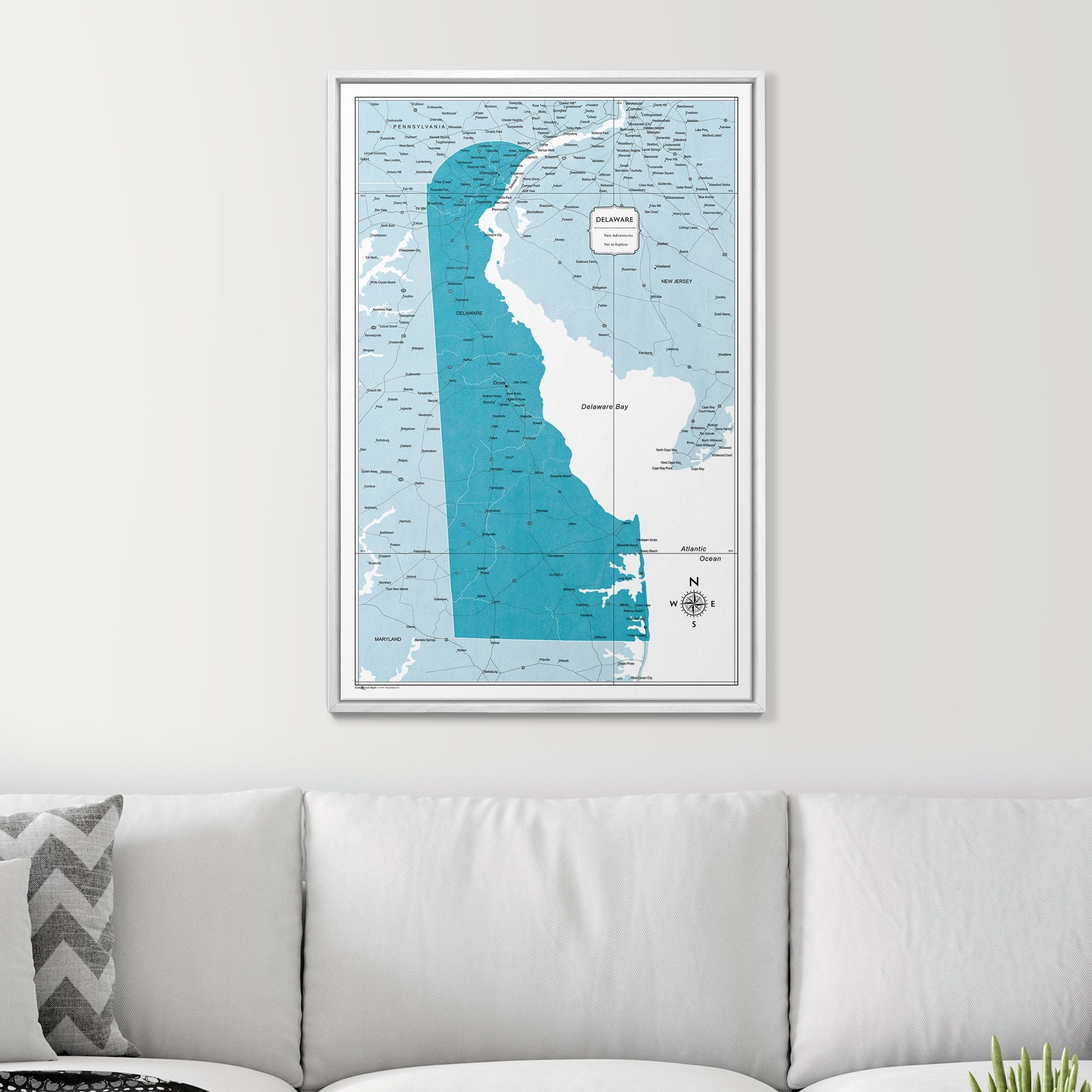 Push Pin Delaware Map (Pin Board) - Teal Color Splash CM Pin Board