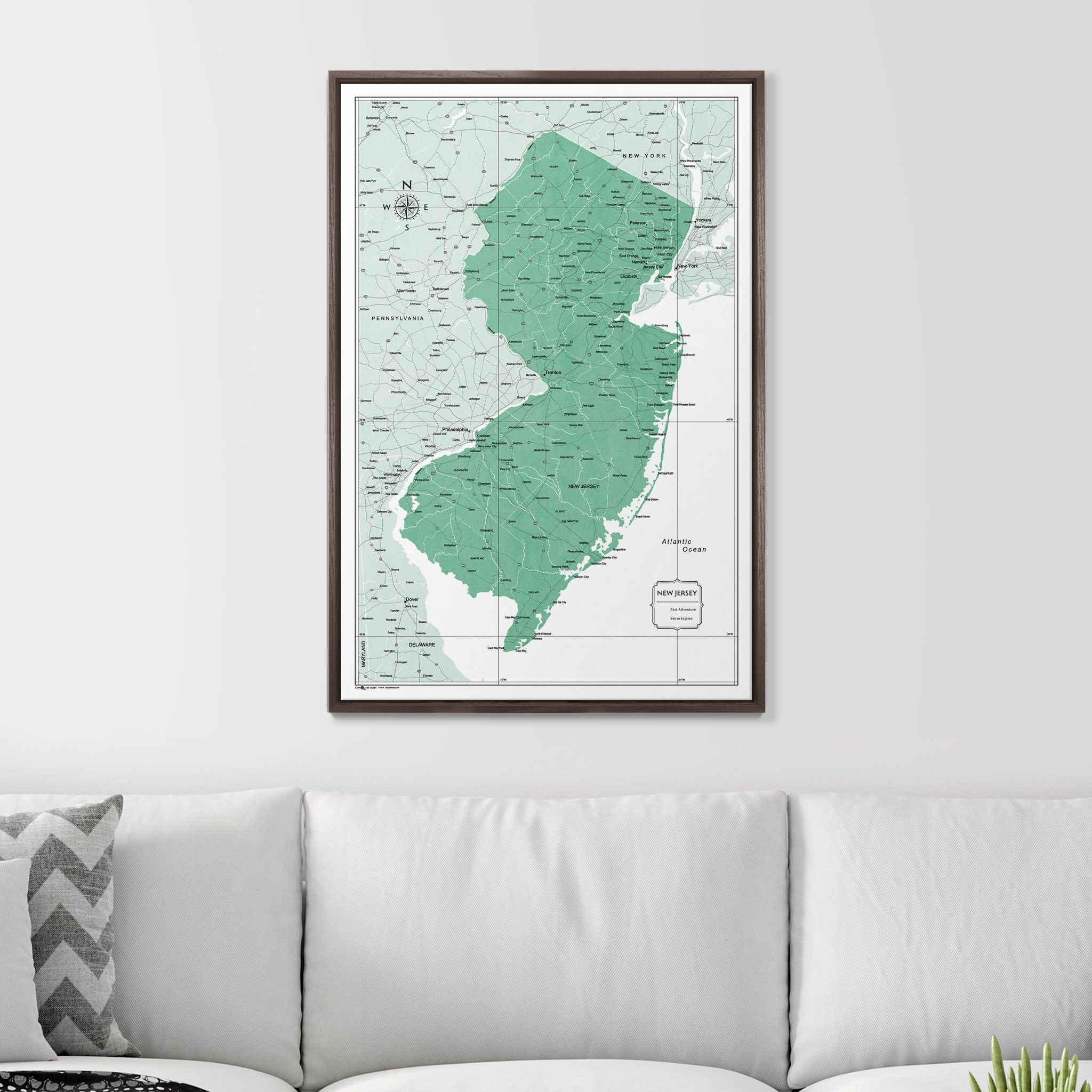 Push Pin New Jersey Map (Pin Board) - Green Color Splash CM Pin Board