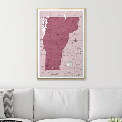 Push Pin Vermont Map (Pin Board) - Burgundy Color Splash CM Pin Board