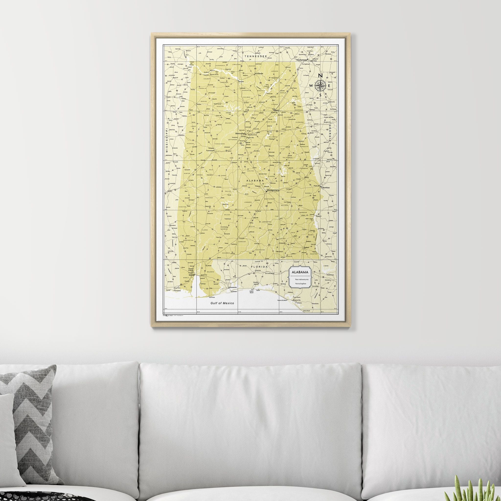 Push Pin Alabama Map (Pin Board) - Yellow Color Splash CM Pin Board