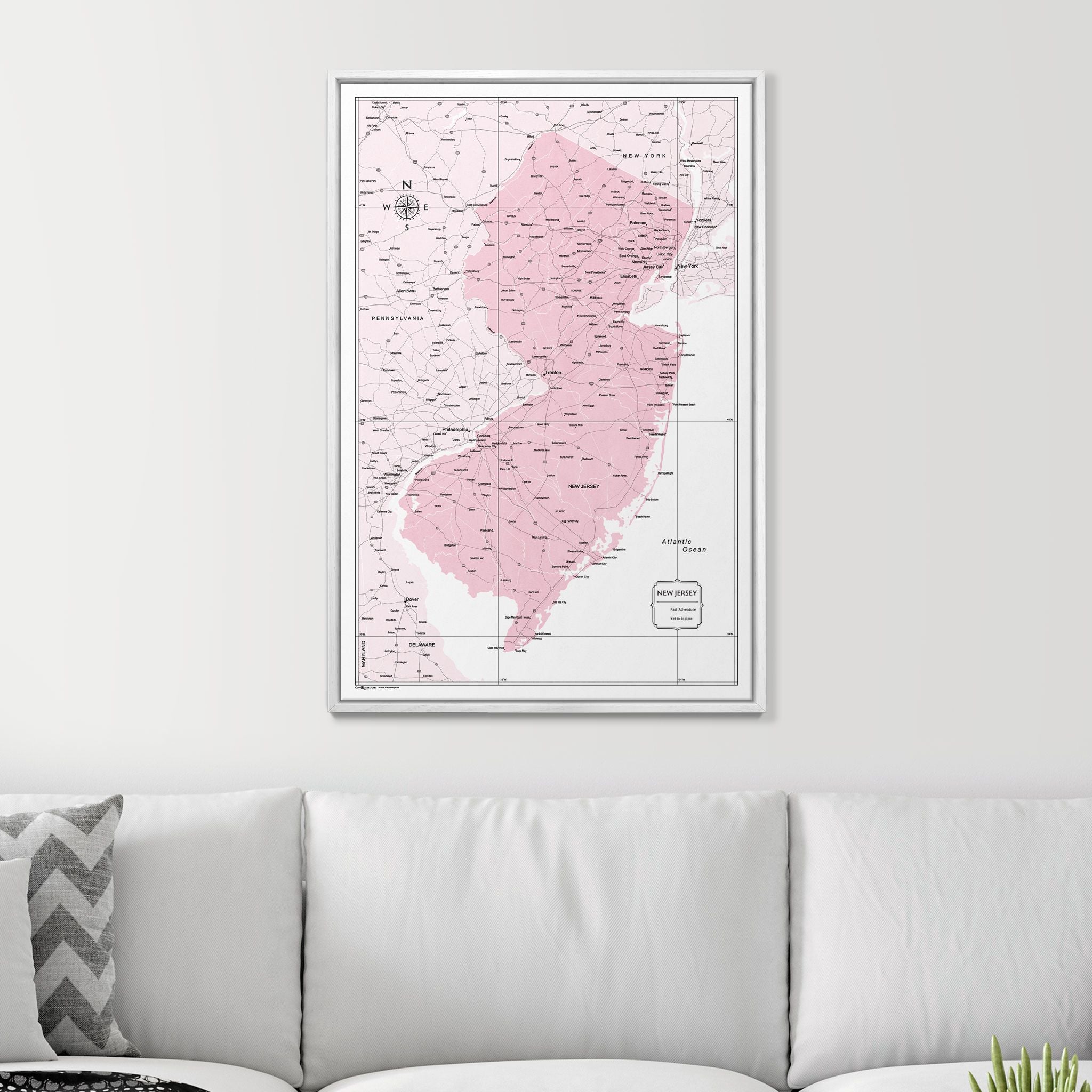 Push Pin New Jersey Map (Pin Board) - Pink Color Splash CM Pin Board