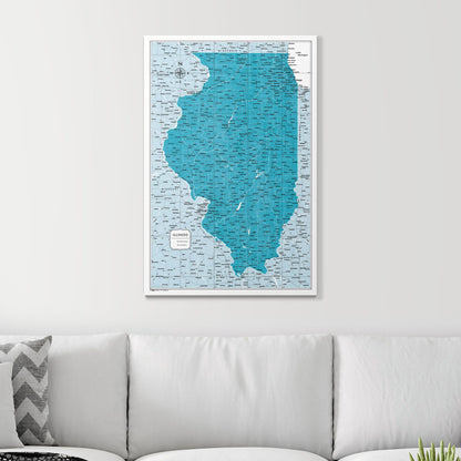 Push Pin Illinois Map (Pin Board) - Teal Color Splash CM Pin Board