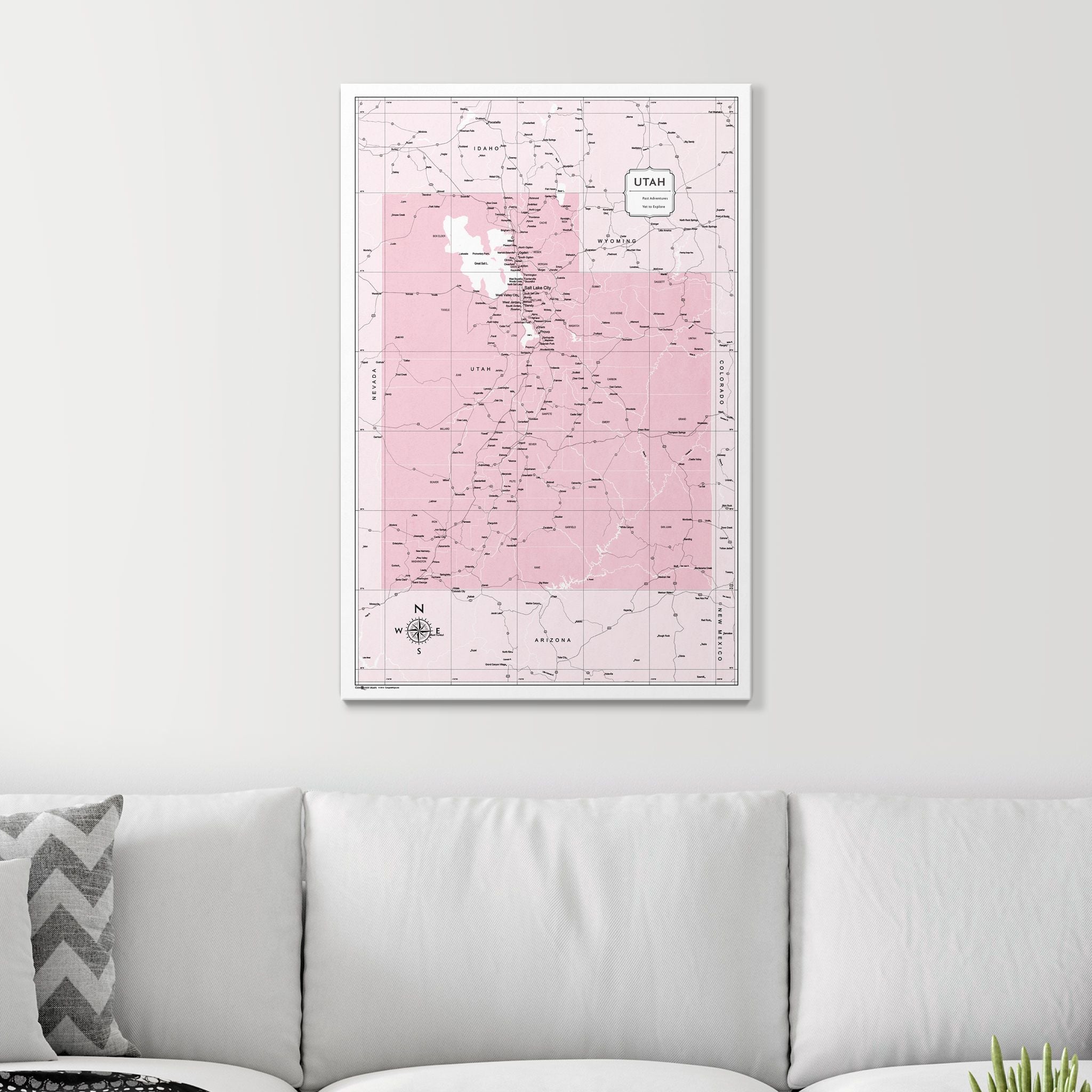 Push Pin Utah Map (Pin Board) - Pink Color Splash CM Pin Board