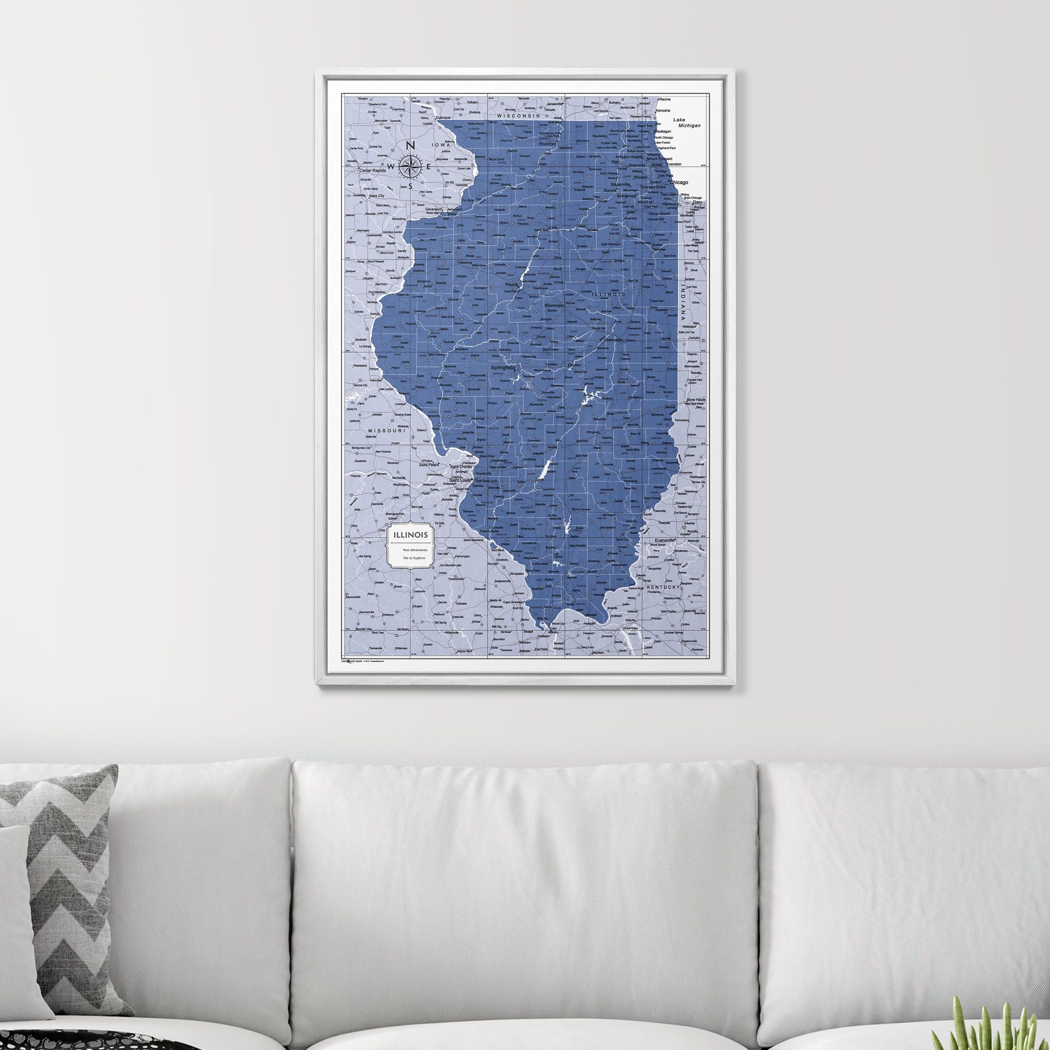 Push Pin Illinois Map (Pin Board) - Navy Color Splash CM Pin Board