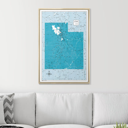 Push Pin Utah Map (Pin Board) - Teal Color Splash CM Pin Board