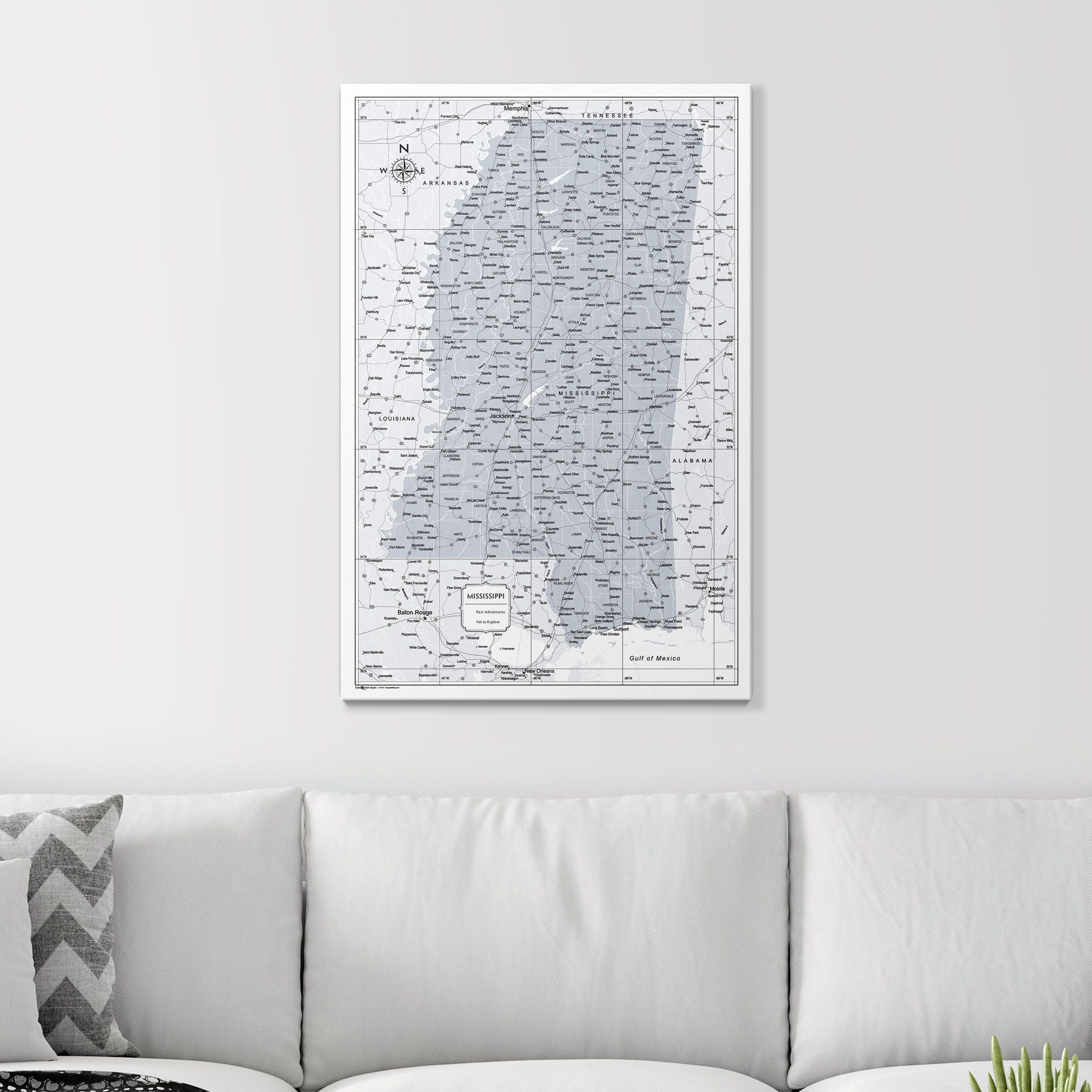 Push Pin Mississippi Map (Pin Board) - Light Gray Color Splash CM Pin Board