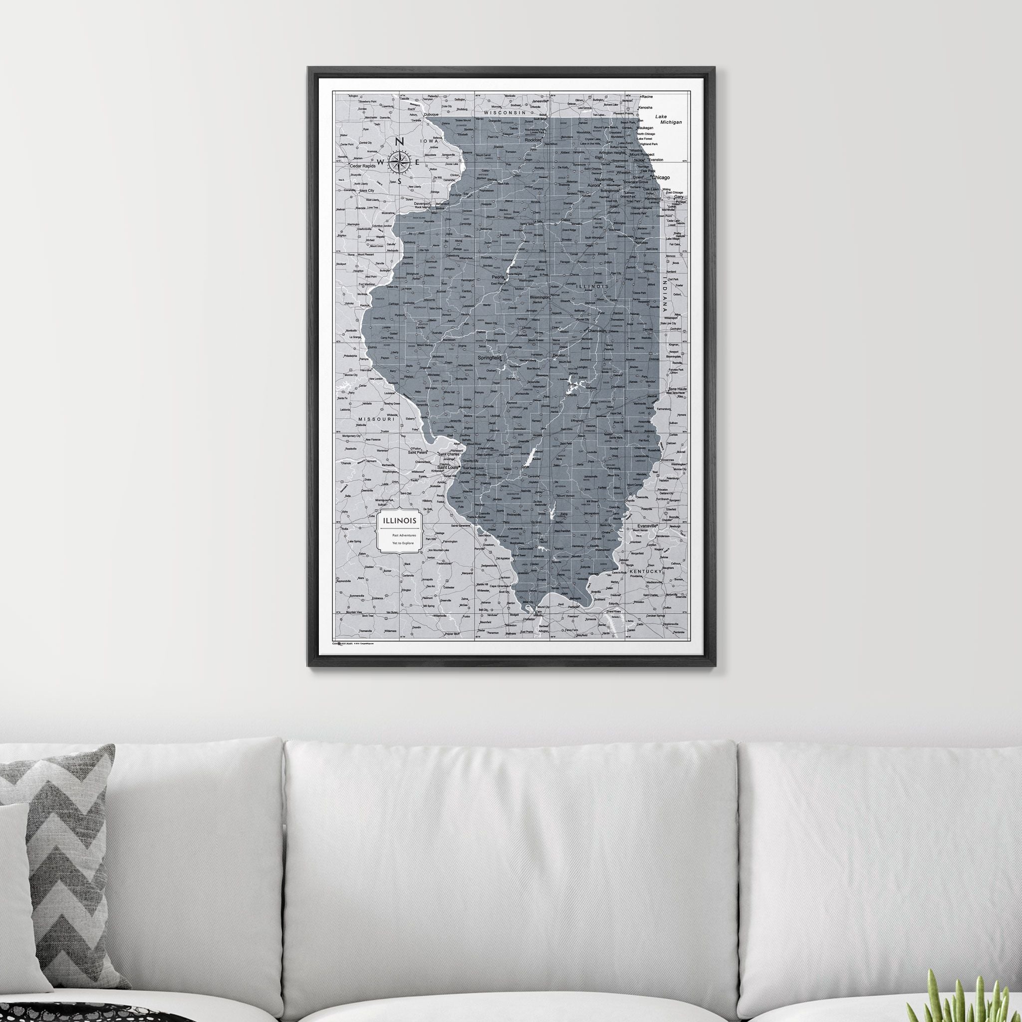 Push Pin Illinois Map (Pin Board) - Dark Gray Color Splash CM Pin Board