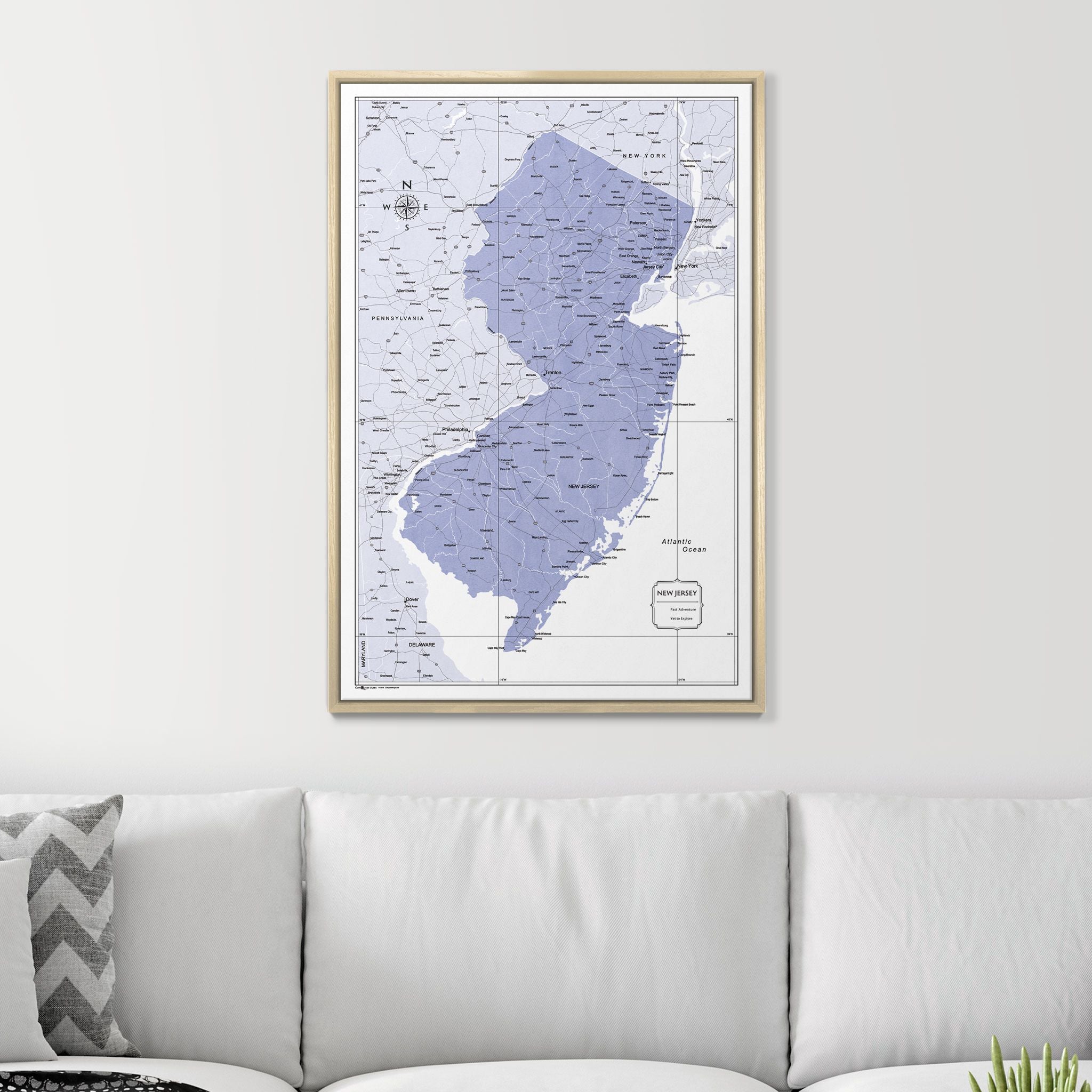 Push Pin New Jersey Map (Pin Board) - Purple Color Splash CM Pin Board