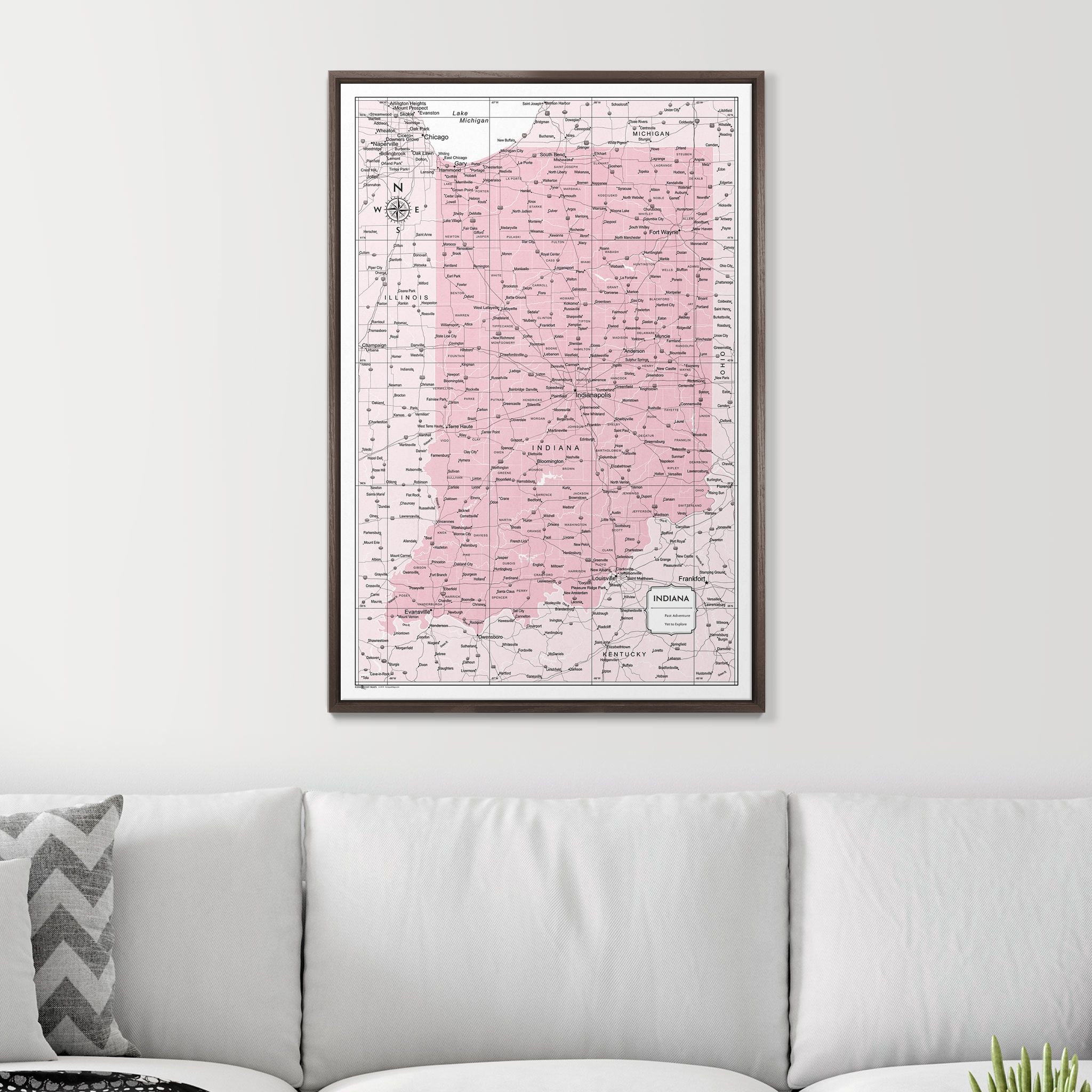 Push Pin Indiana Map (Pin Board) - Pink Color Splash CM Pin Board