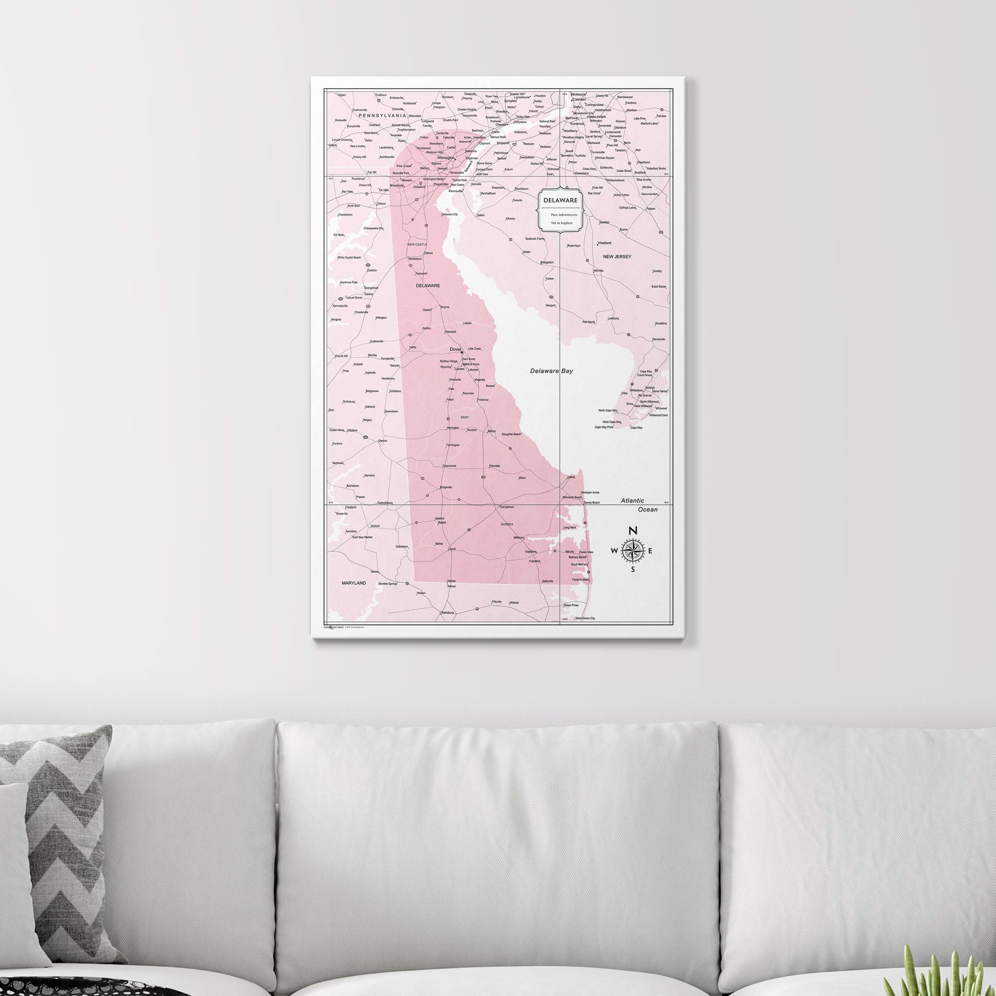 Push Pin Delaware Map (Pin Board) - Pink Color Splash CM Pin Board