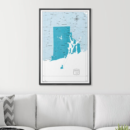 Push Pin Rhode Island Map (Pin Board) - Teal Color Splash CM Pin Board