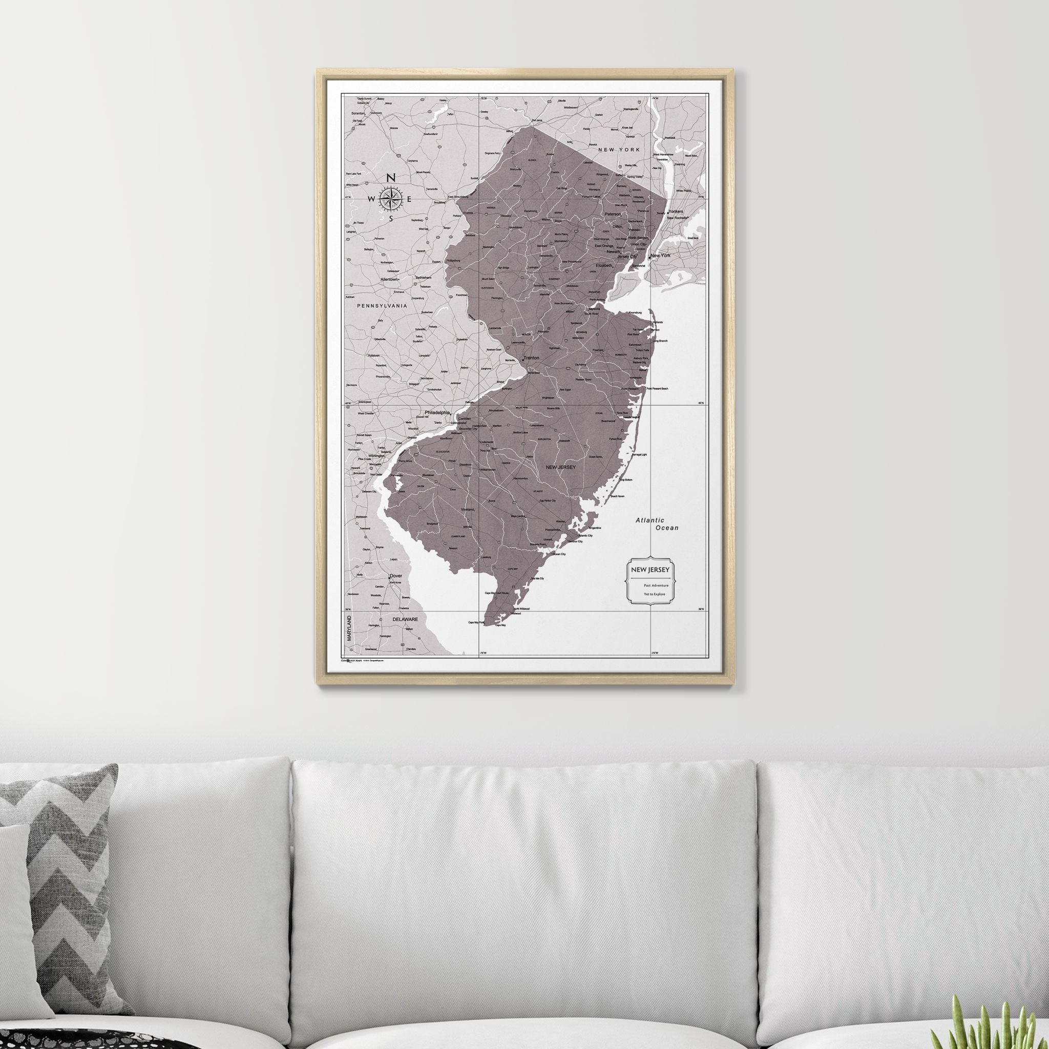 Push Pin New Jersey Map (Pin Board) - Dark Brown Color Splash CM Pin Board