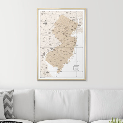 Push Pin New Jersey Map (Pin Board) - Light Brown Color Splash CM Pin Board