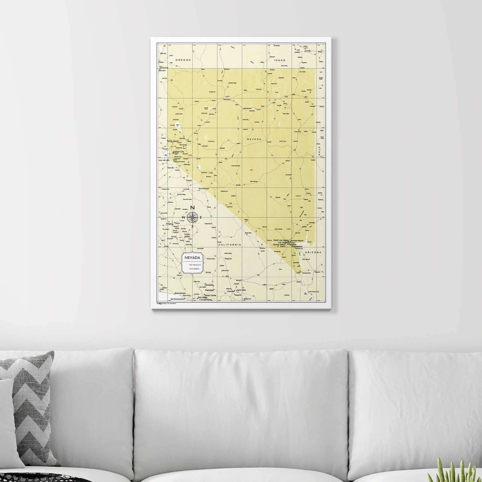 Push Pin Nevada Map (Pin Board) - Yellow Color Splash CM Pin Board