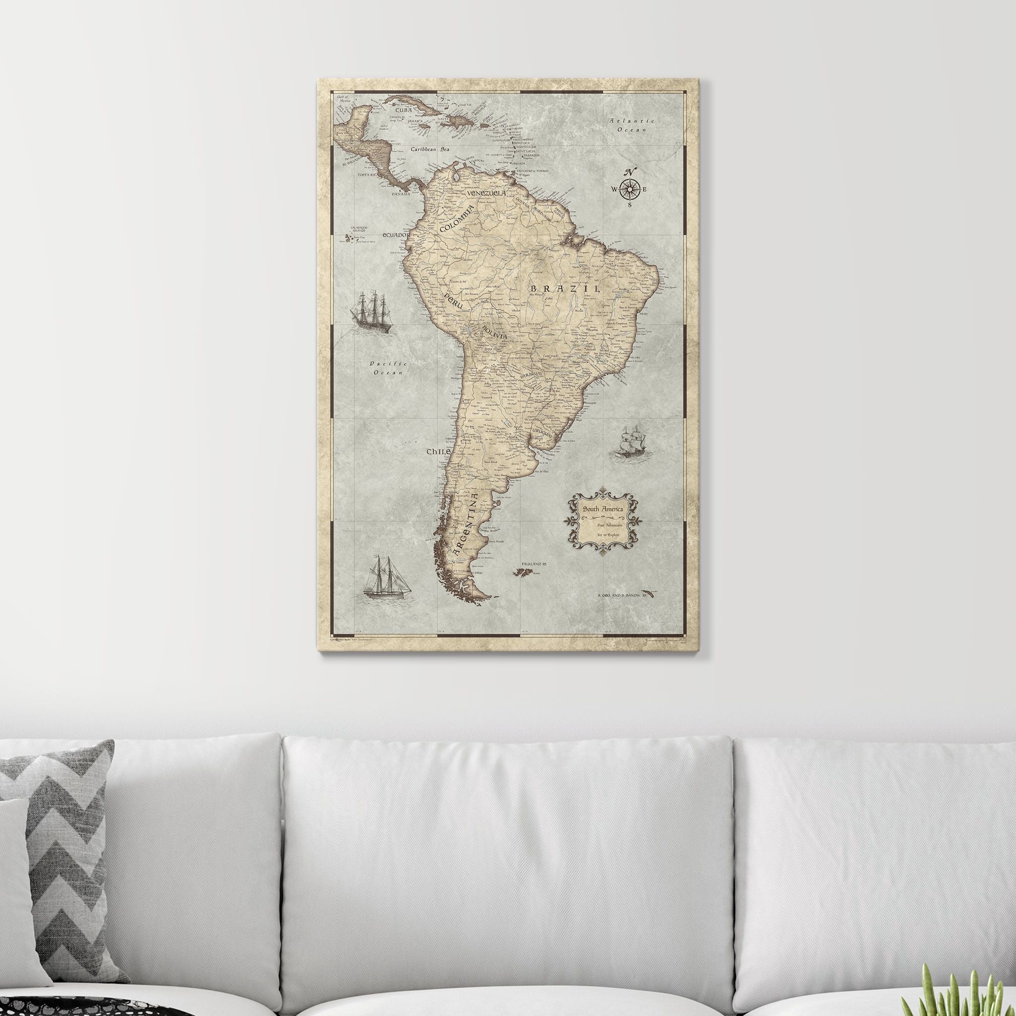 Push Pin South America Map (Pin Board) - Rustic Vintage CM Pin Board