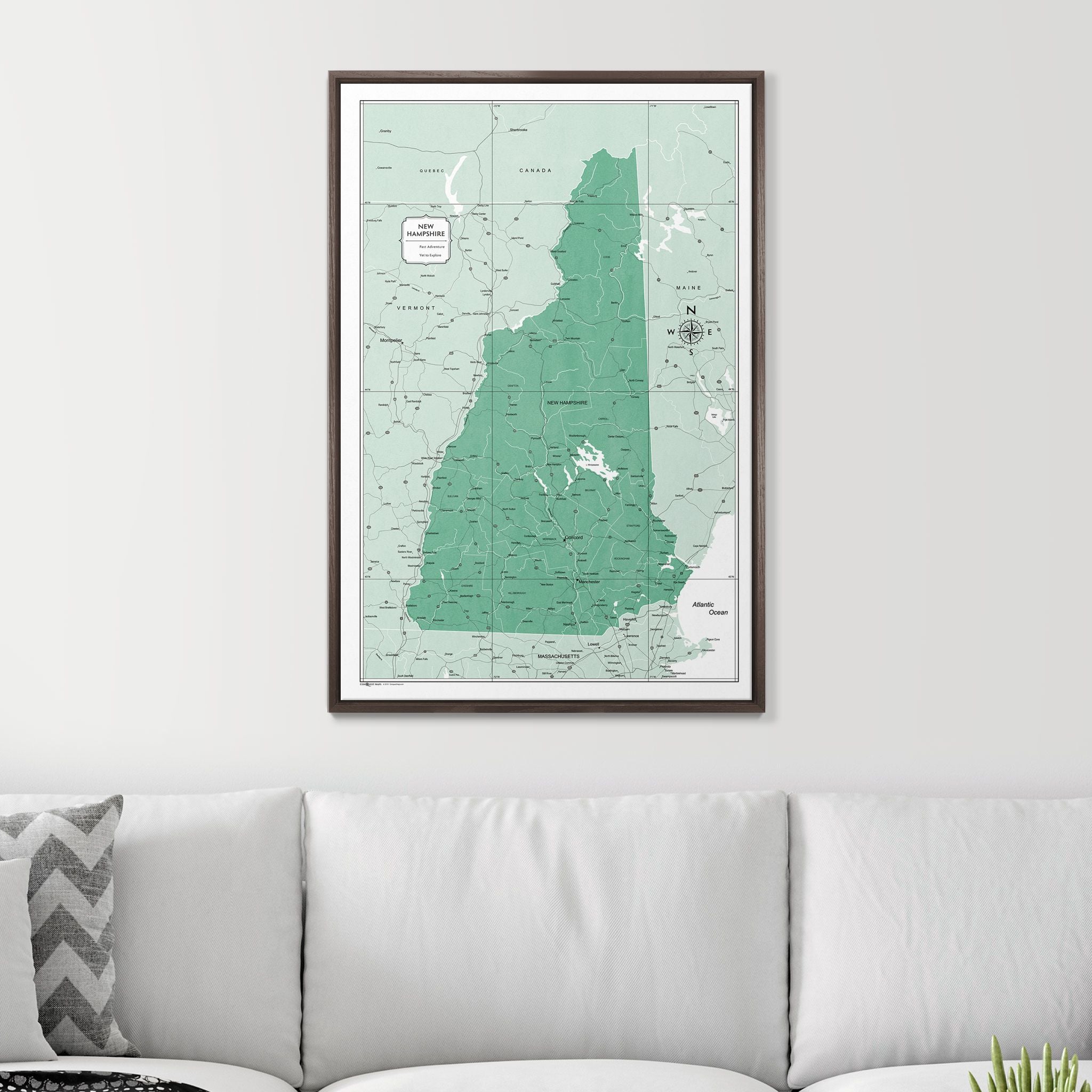 Push Pin New Hampshire Map (Pin Board) - Green Color Splash CM Pin Board