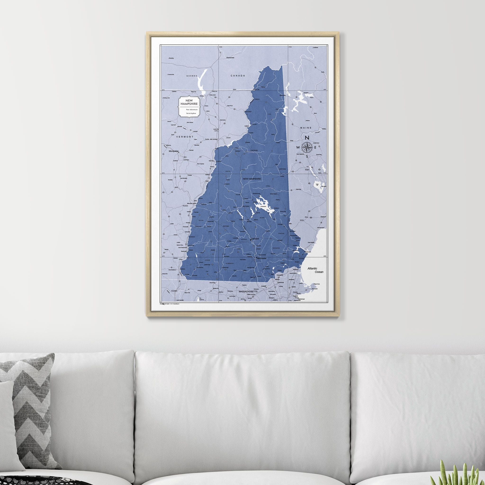 Push Pin New Hampshire Map (Pin Board) - Navy Color Splash CM Pin Board